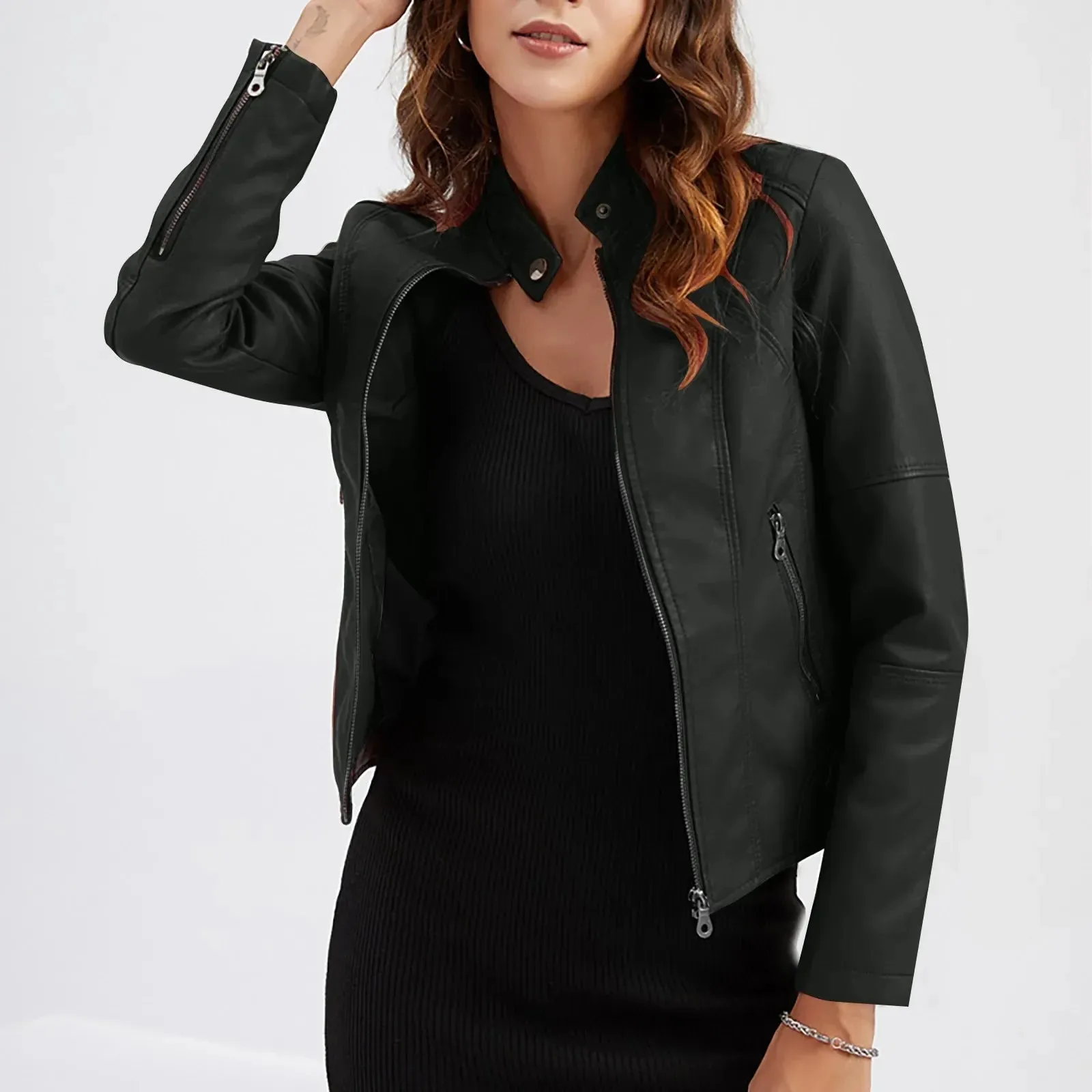 Crop Long Sleeve Pocket Ins Solid Standing Collar Formal Business Slim Women's Autumn Blazer Coat Jacket