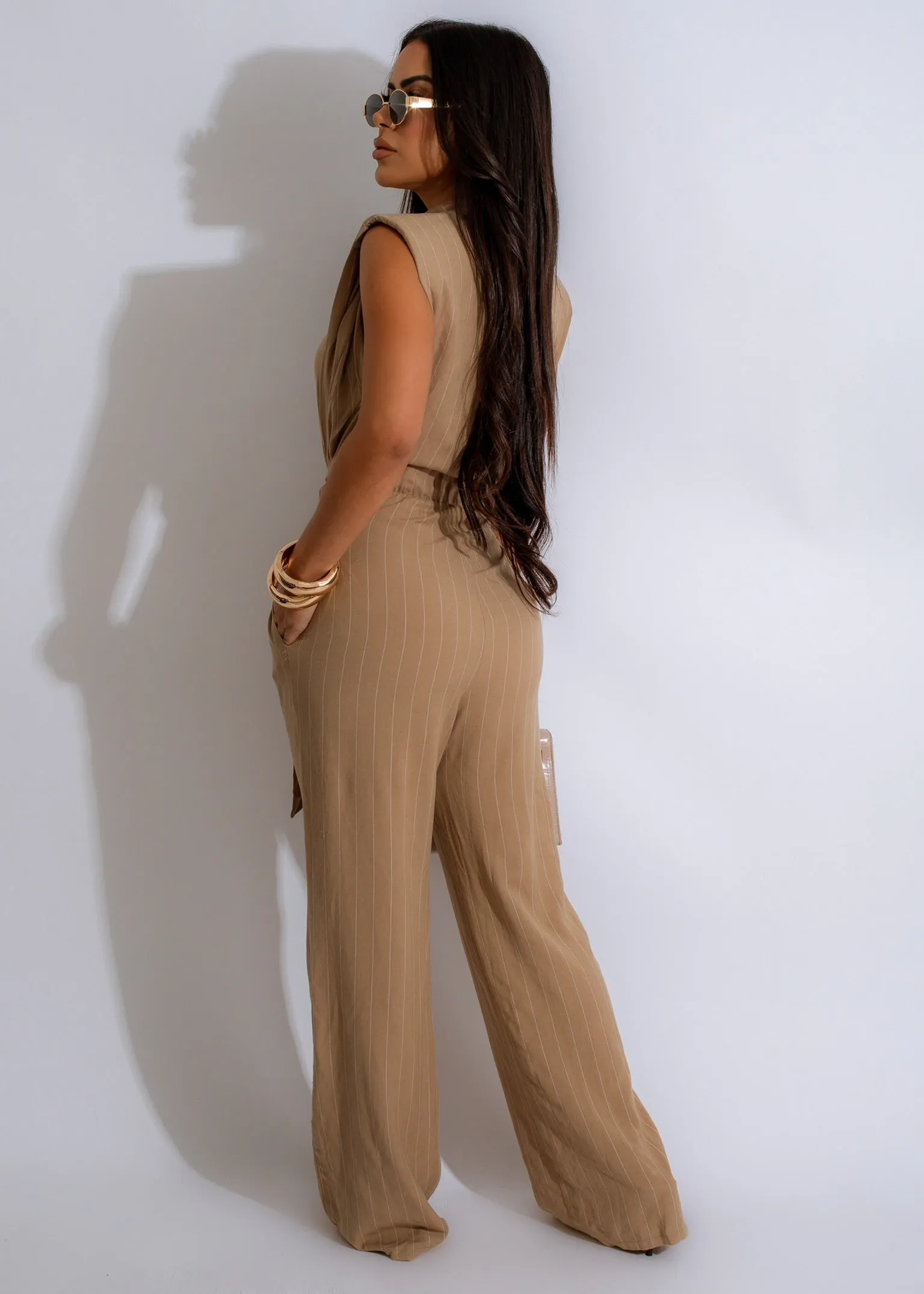 Desert Chic Linen Jumpsuit Brown