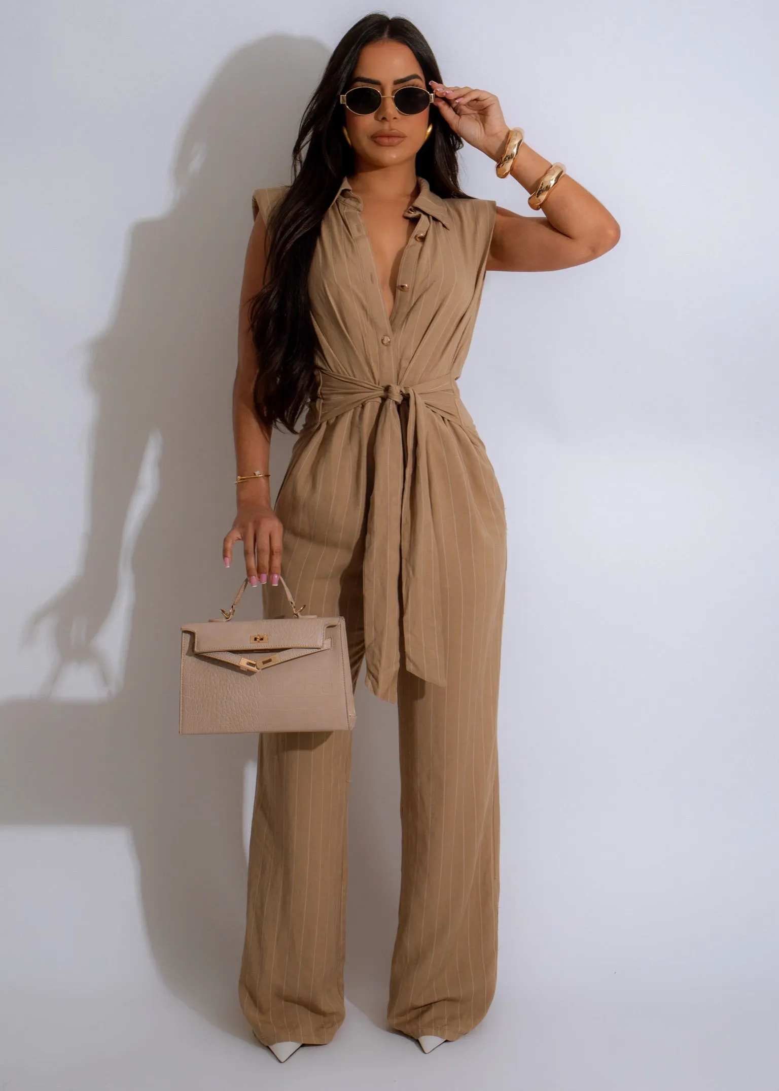 Desert Chic Linen Jumpsuit Brown