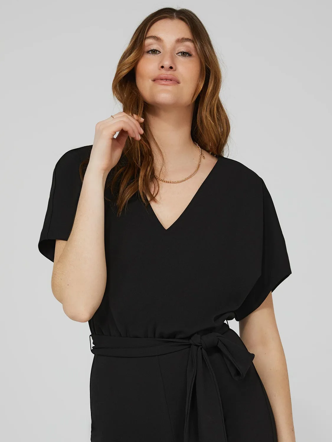 Dolman Sleeve V-Front Wide Leg Jumpsuit