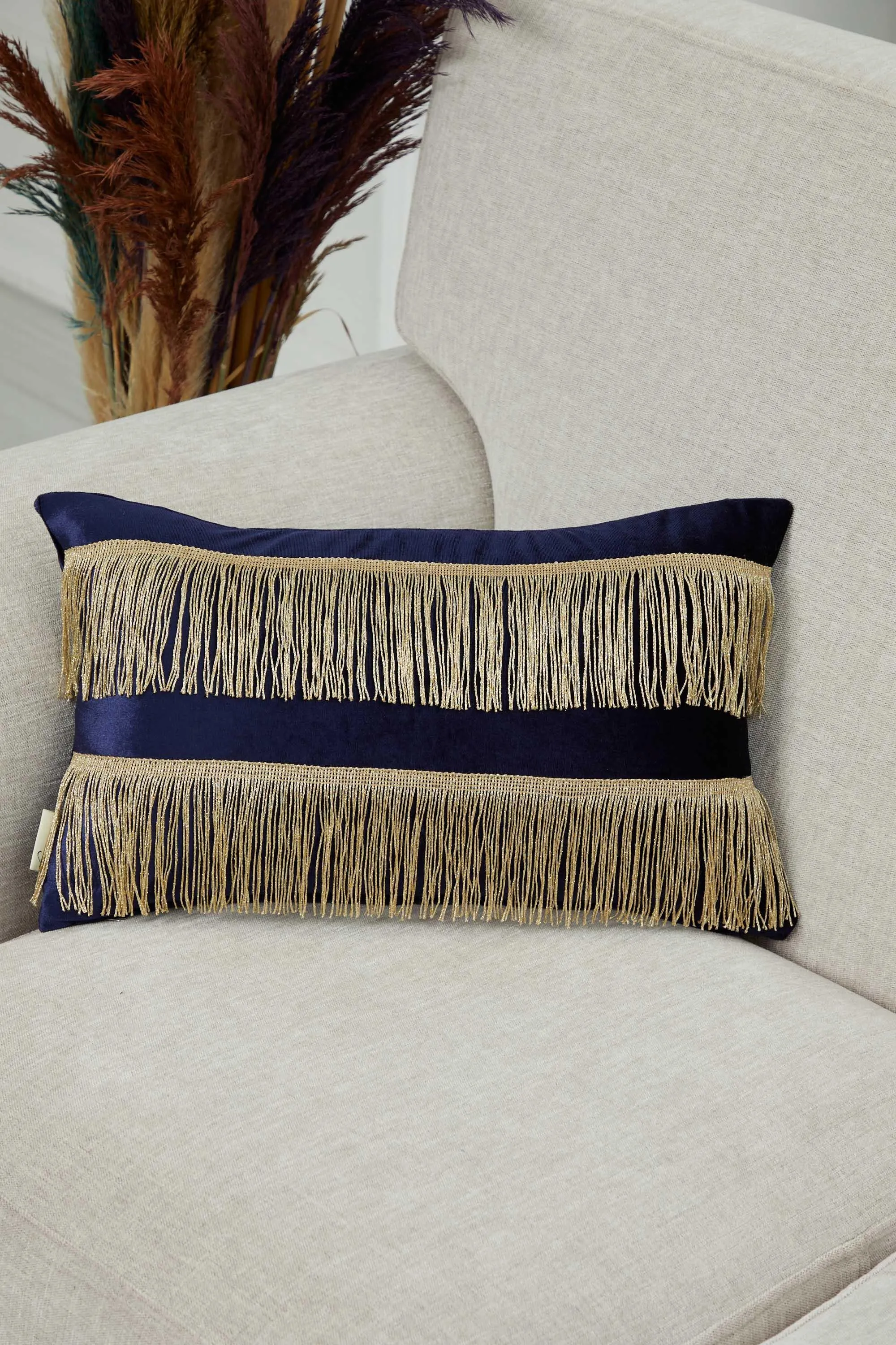 Double Lane Fringed Throw Pillow Cover, 20x12 Inches Large Decorative Pillow Cover for New Home Gift, Modern Home Pillow Designs,K-353