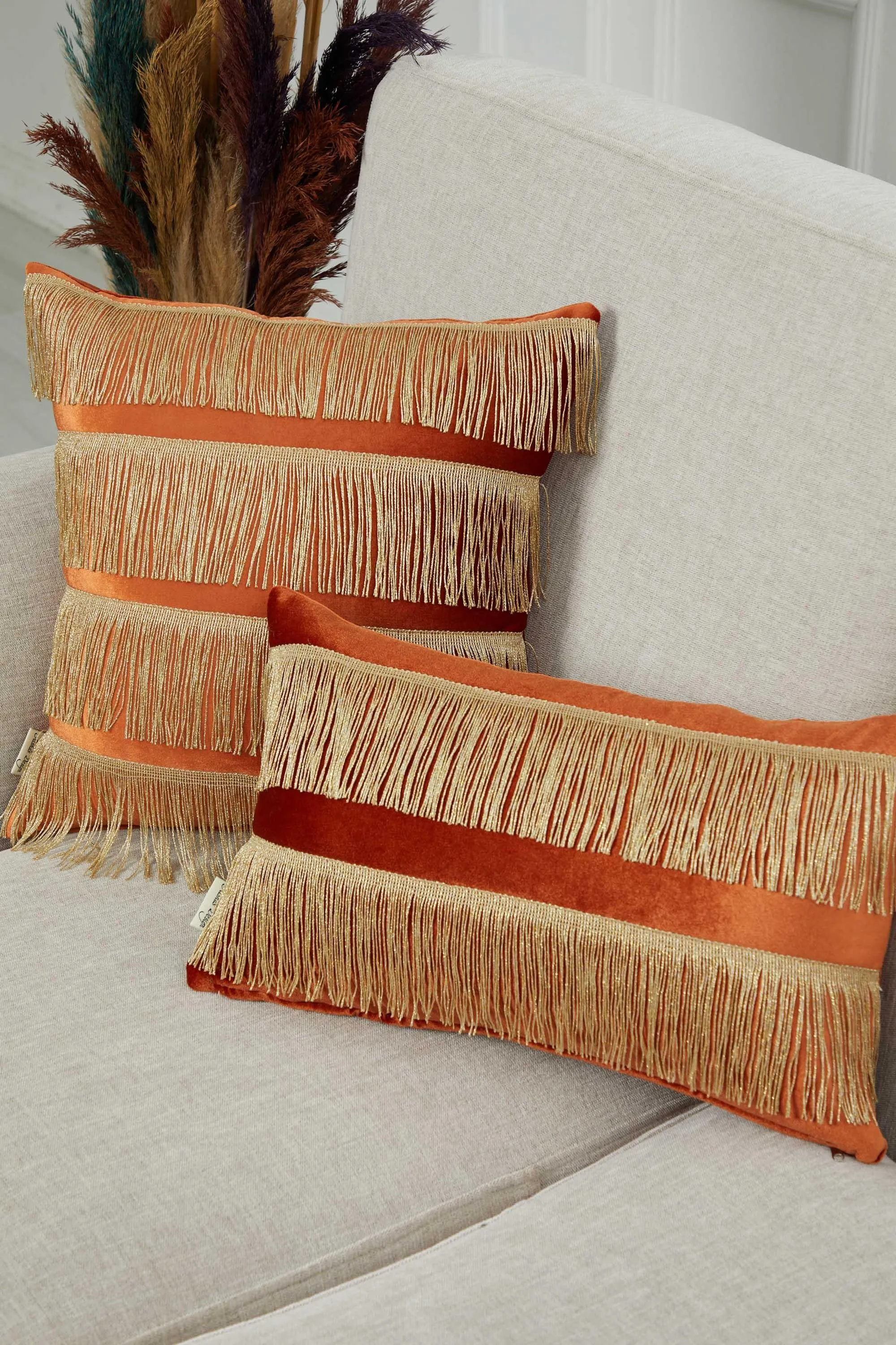 Double Lane Fringed Throw Pillow Cover, 20x12 Inches Large Decorative Pillow Cover for New Home Gift, Modern Home Pillow Designs,K-353