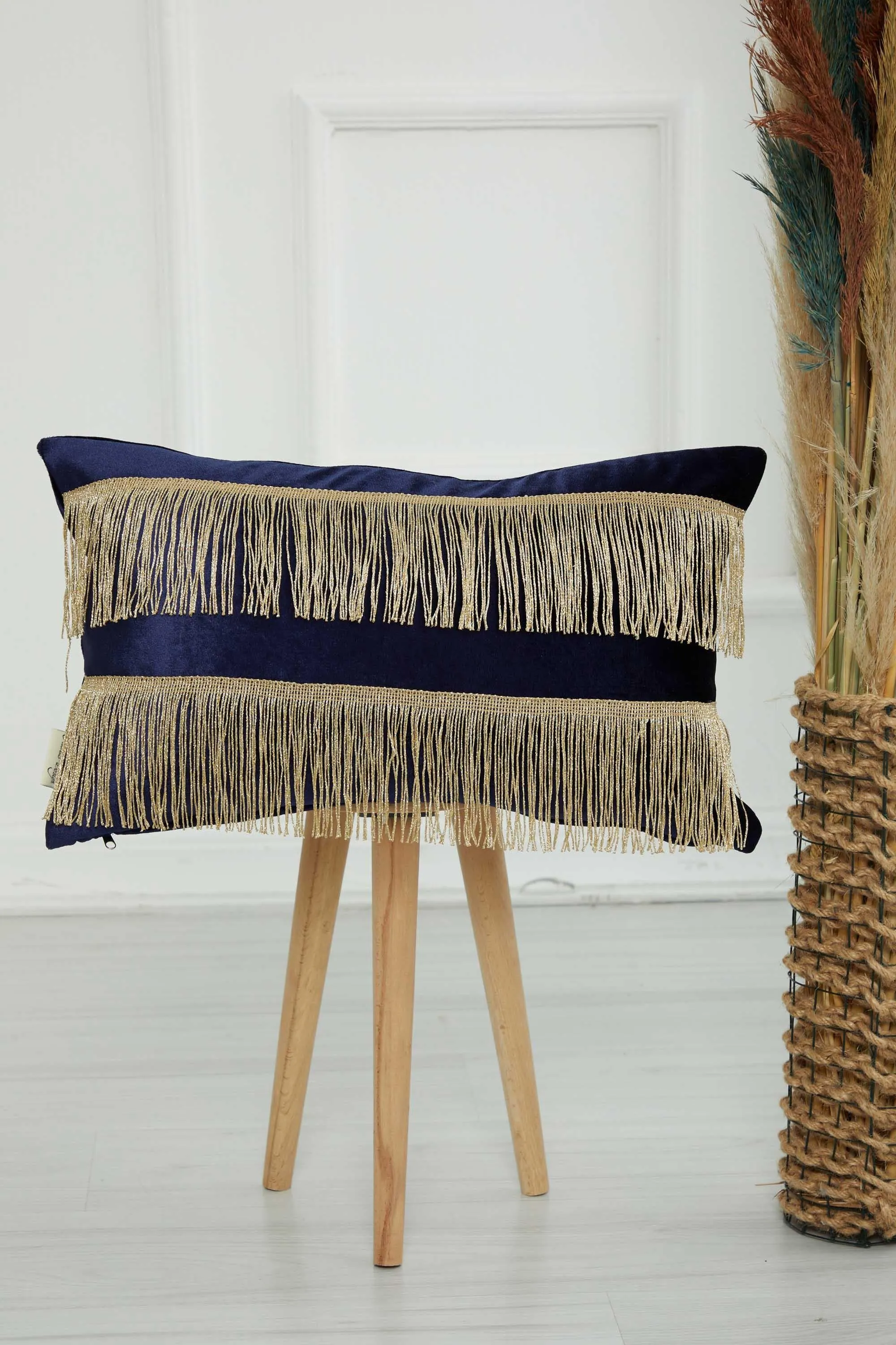 Double Lane Fringed Throw Pillow Cover, 20x12 Inches Large Decorative Pillow Cover for New Home Gift, Modern Home Pillow Designs,K-353