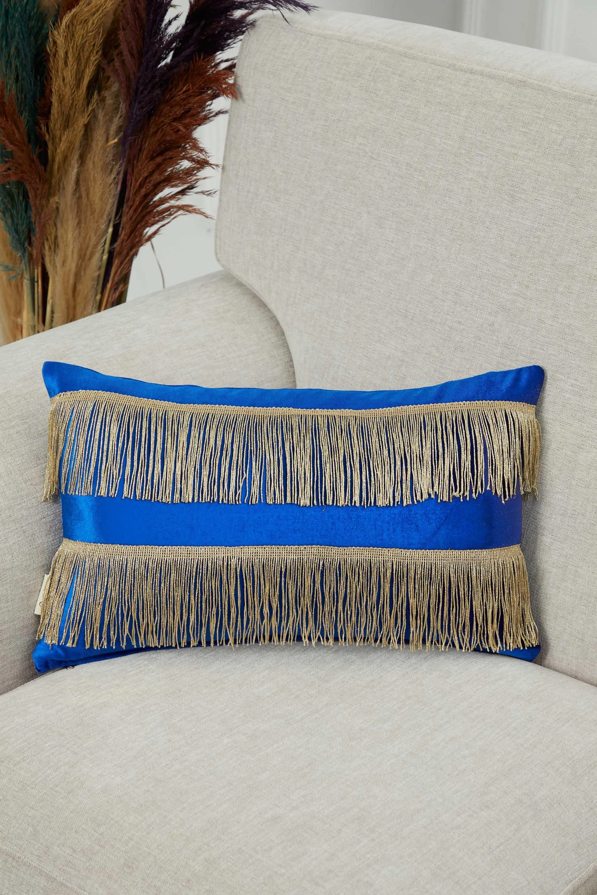 Double Lane Fringed Throw Pillow Cover, 20x12 Inches Large Decorative Pillow Cover for New Home Gift, Modern Home Pillow Designs,K-353