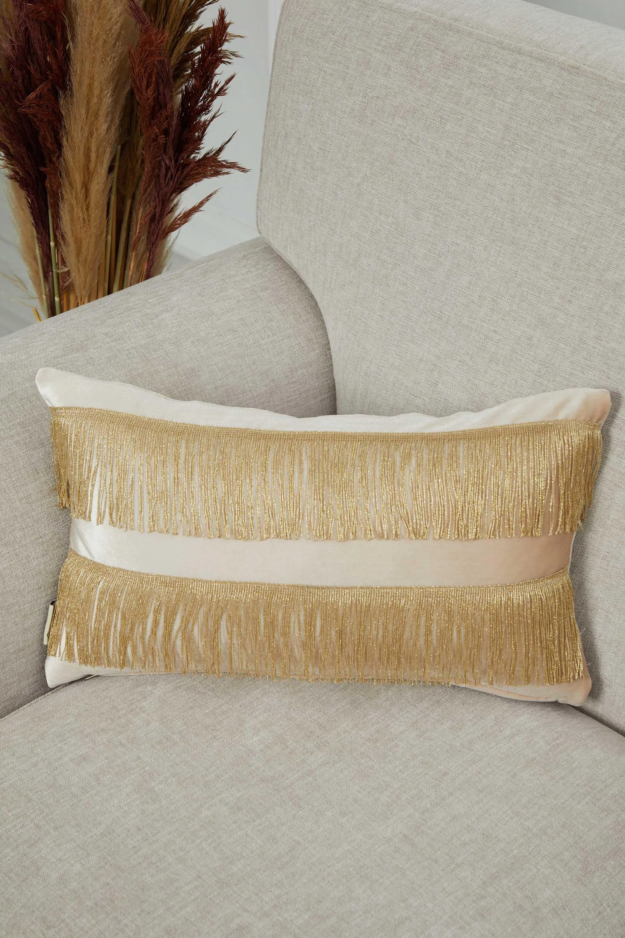 Double Lane Fringed Throw Pillow Cover, 20x12 Inches Large Decorative Pillow Cover for New Home Gift, Modern Home Pillow Designs,K-353