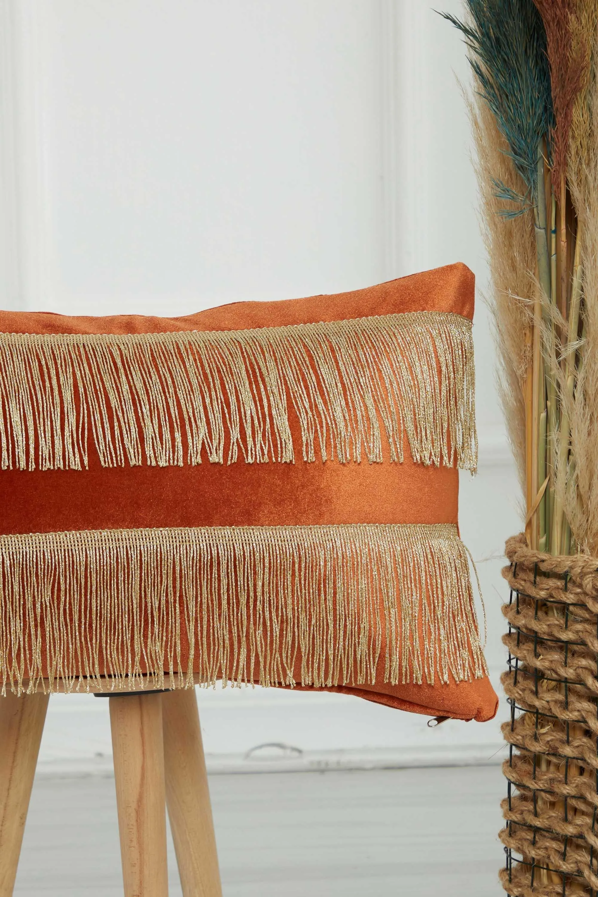 Double Lane Fringed Throw Pillow Cover, 20x12 Inches Large Decorative Pillow Cover for New Home Gift, Modern Home Pillow Designs,K-353