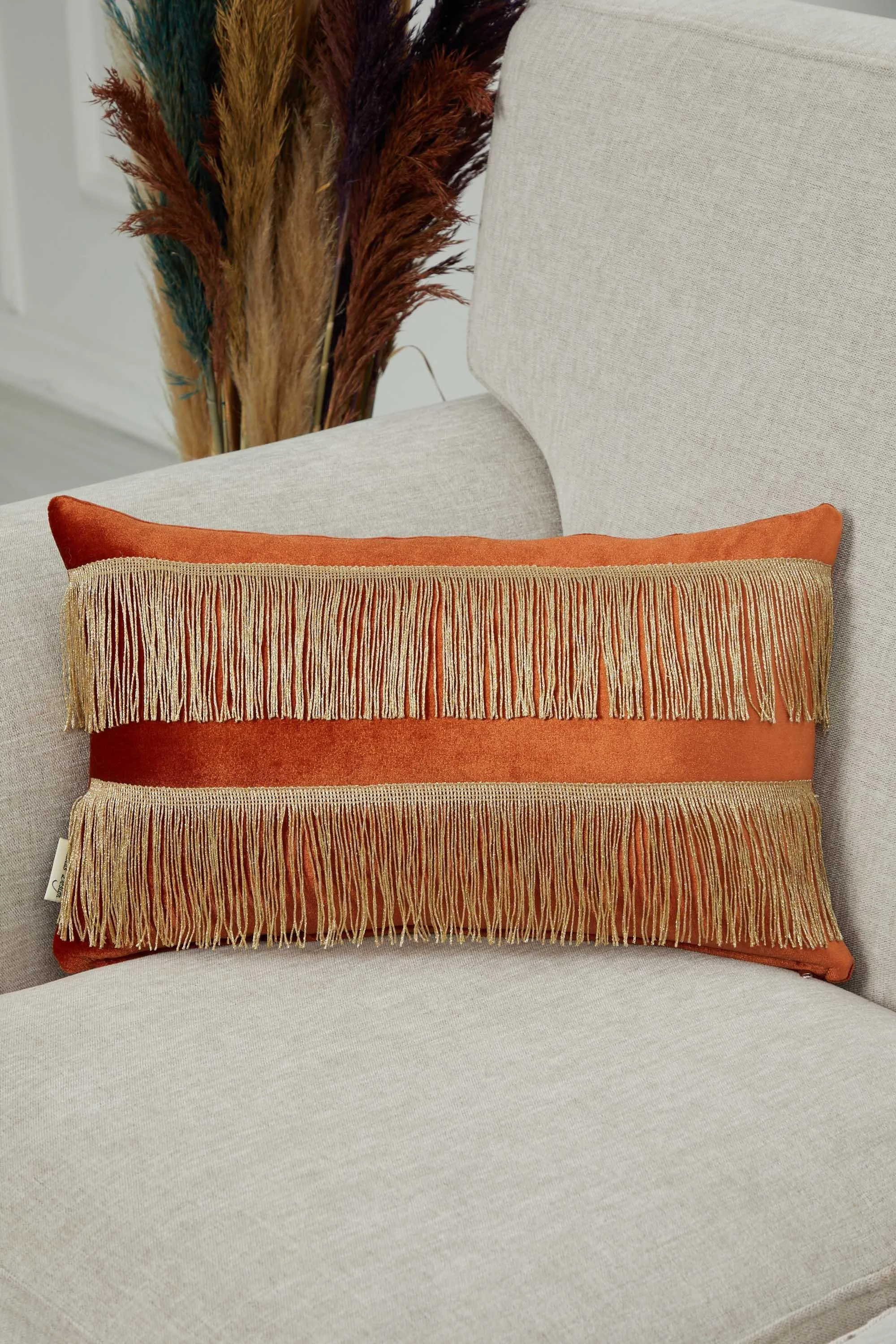 Double Lane Fringed Throw Pillow Cover, 20x12 Inches Large Decorative Pillow Cover for New Home Gift, Modern Home Pillow Designs,K-353