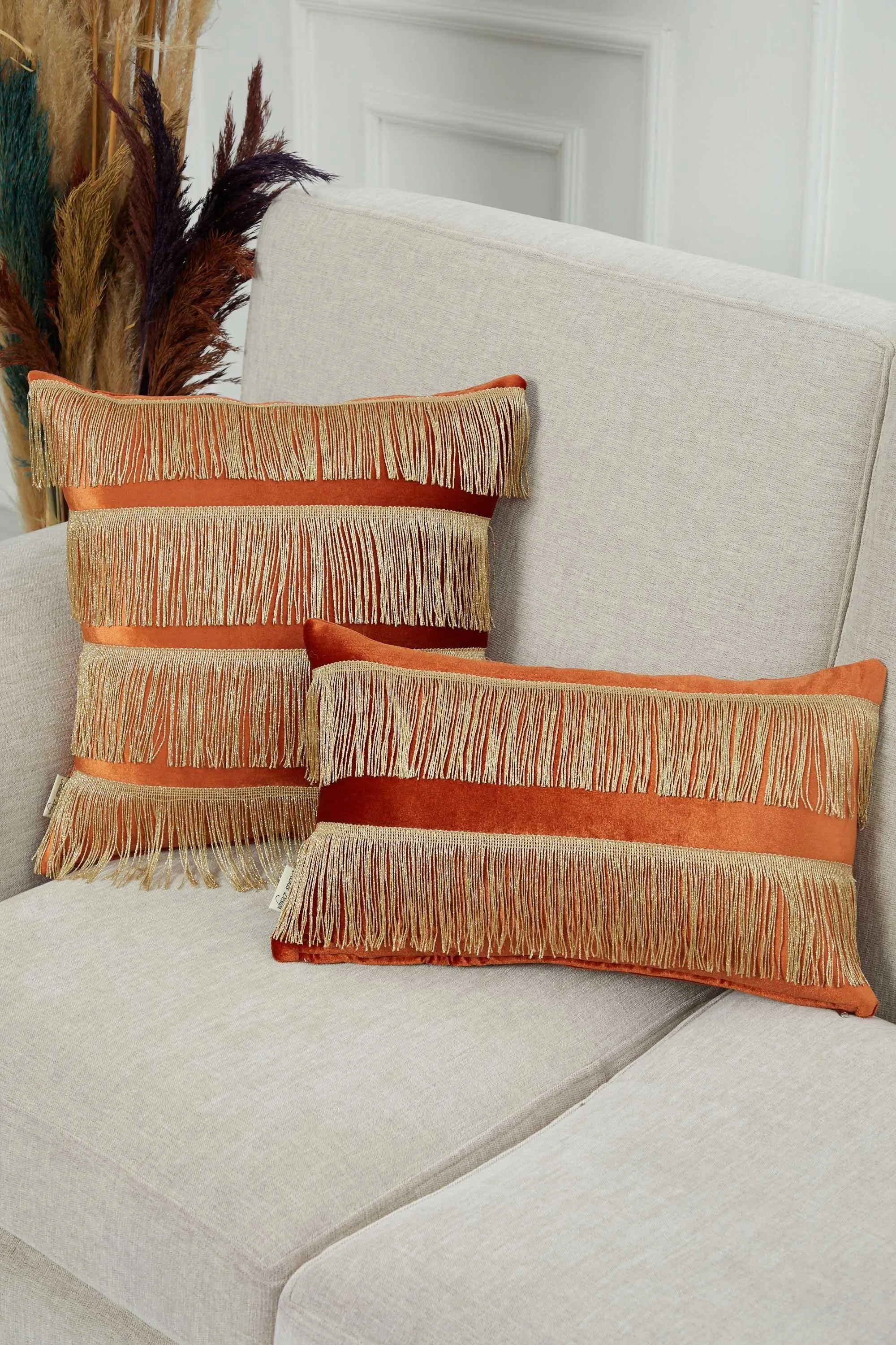 Double Lane Fringed Throw Pillow Cover, 20x12 Inches Large Decorative Pillow Cover for New Home Gift, Modern Home Pillow Designs,K-353