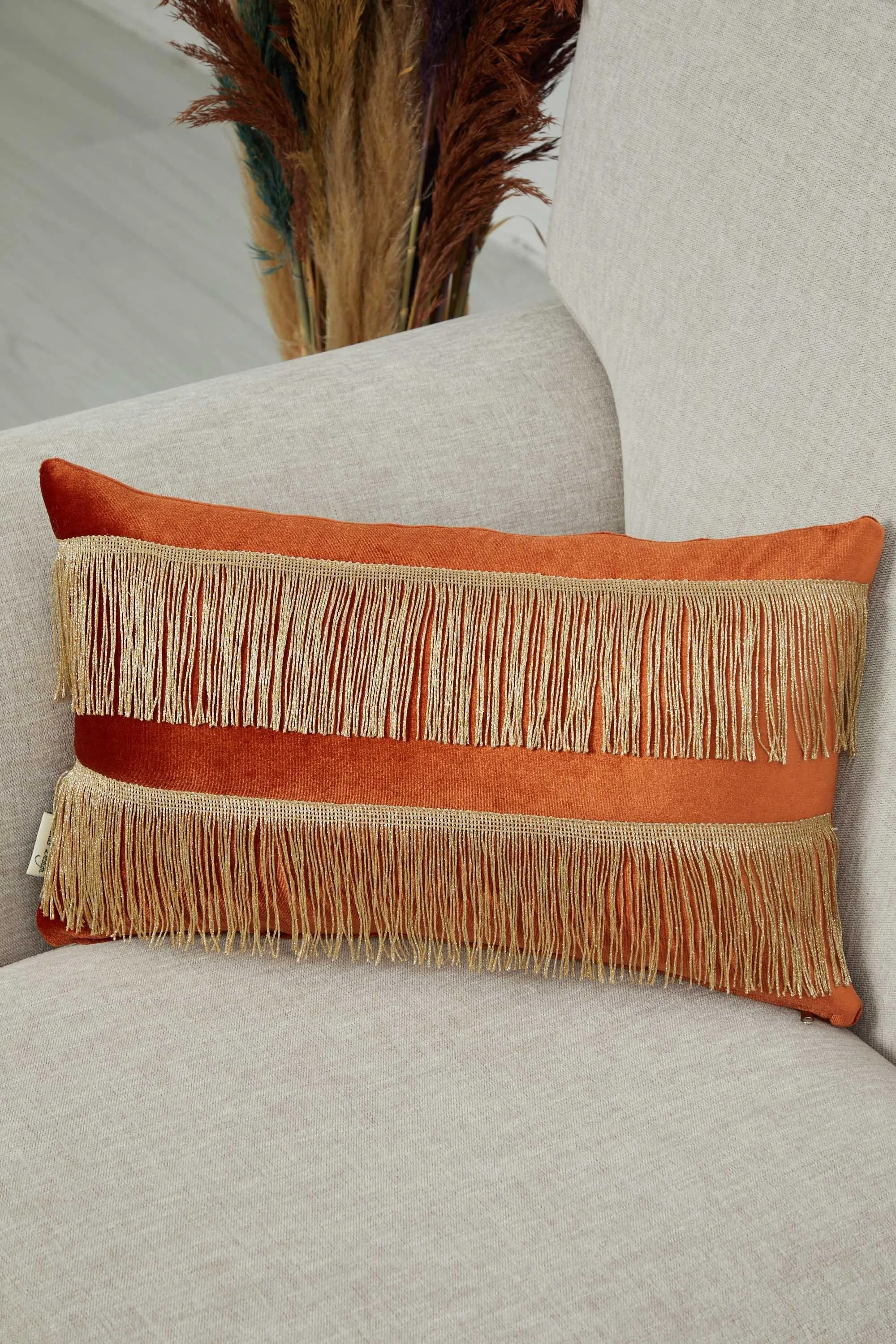 Double Lane Fringed Throw Pillow Cover, 20x12 Inches Large Decorative Pillow Cover for New Home Gift, Modern Home Pillow Designs,K-353