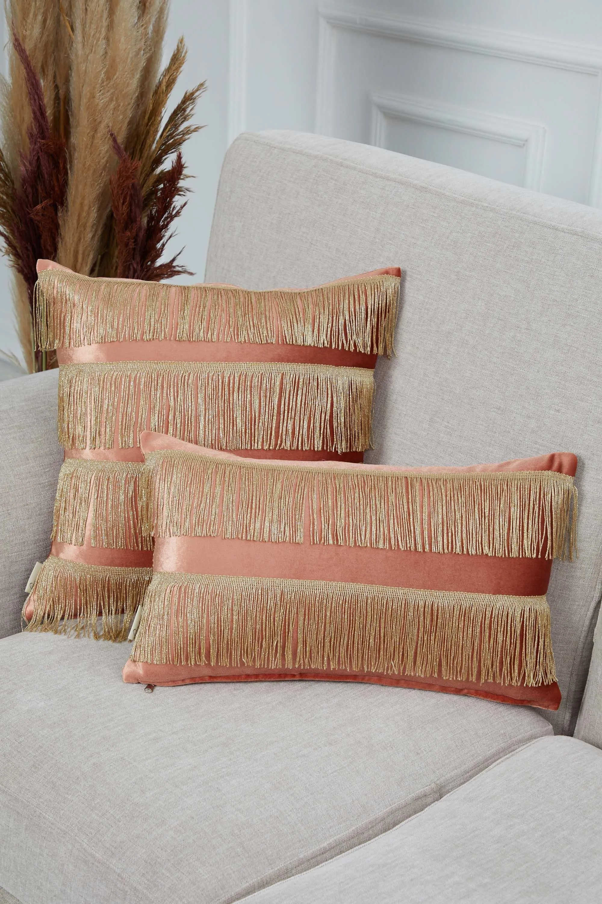 Double Lane Fringed Throw Pillow Cover, 20x12 Inches Large Decorative Pillow Cover for New Home Gift, Modern Home Pillow Designs,K-353