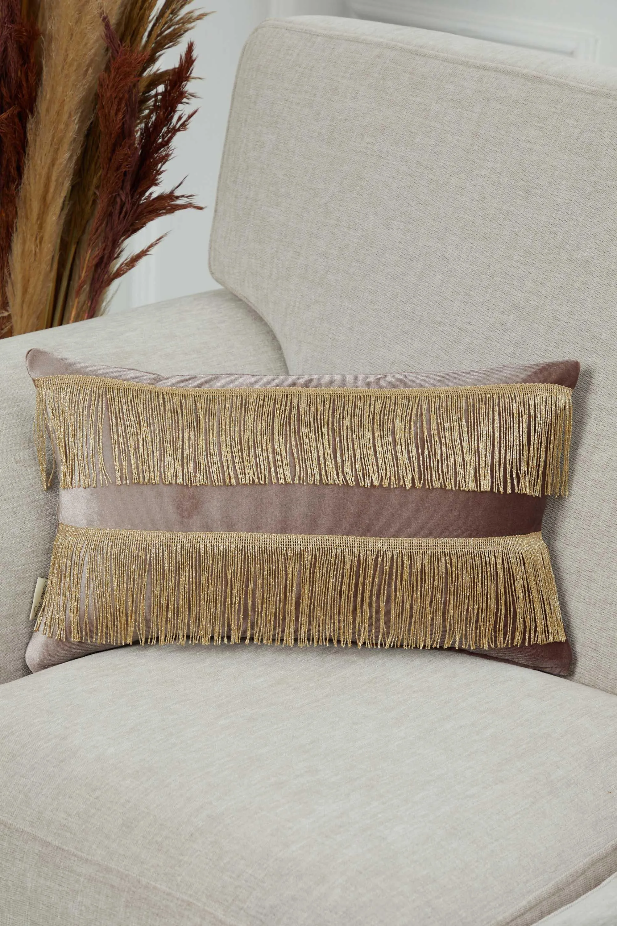 Double Lane Fringed Throw Pillow Cover, 20x12 Inches Large Decorative Pillow Cover for New Home Gift, Modern Home Pillow Designs,K-353