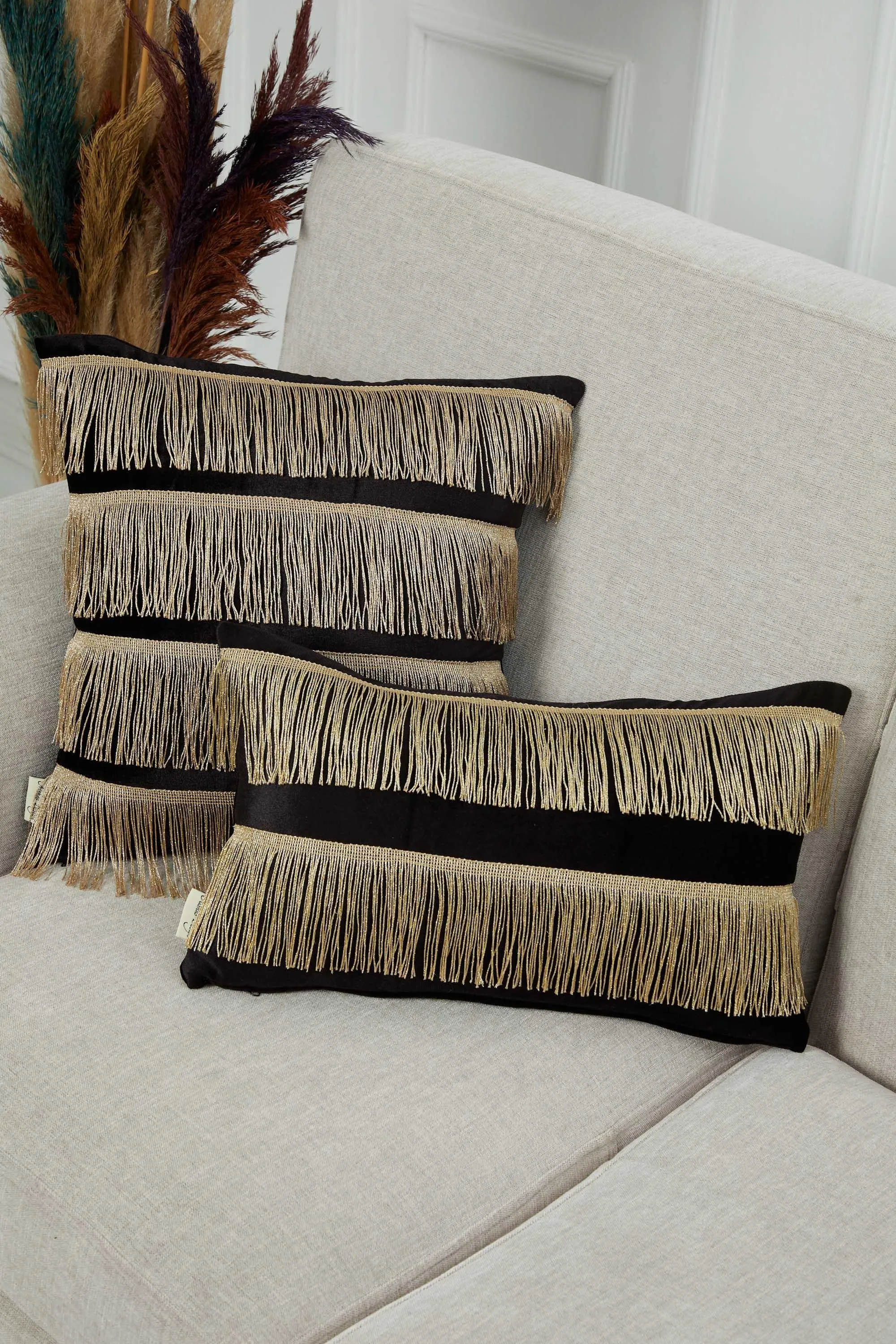 Double Lane Fringed Throw Pillow Cover, 20x12 Inches Large Decorative Pillow Cover for New Home Gift, Modern Home Pillow Designs,K-353