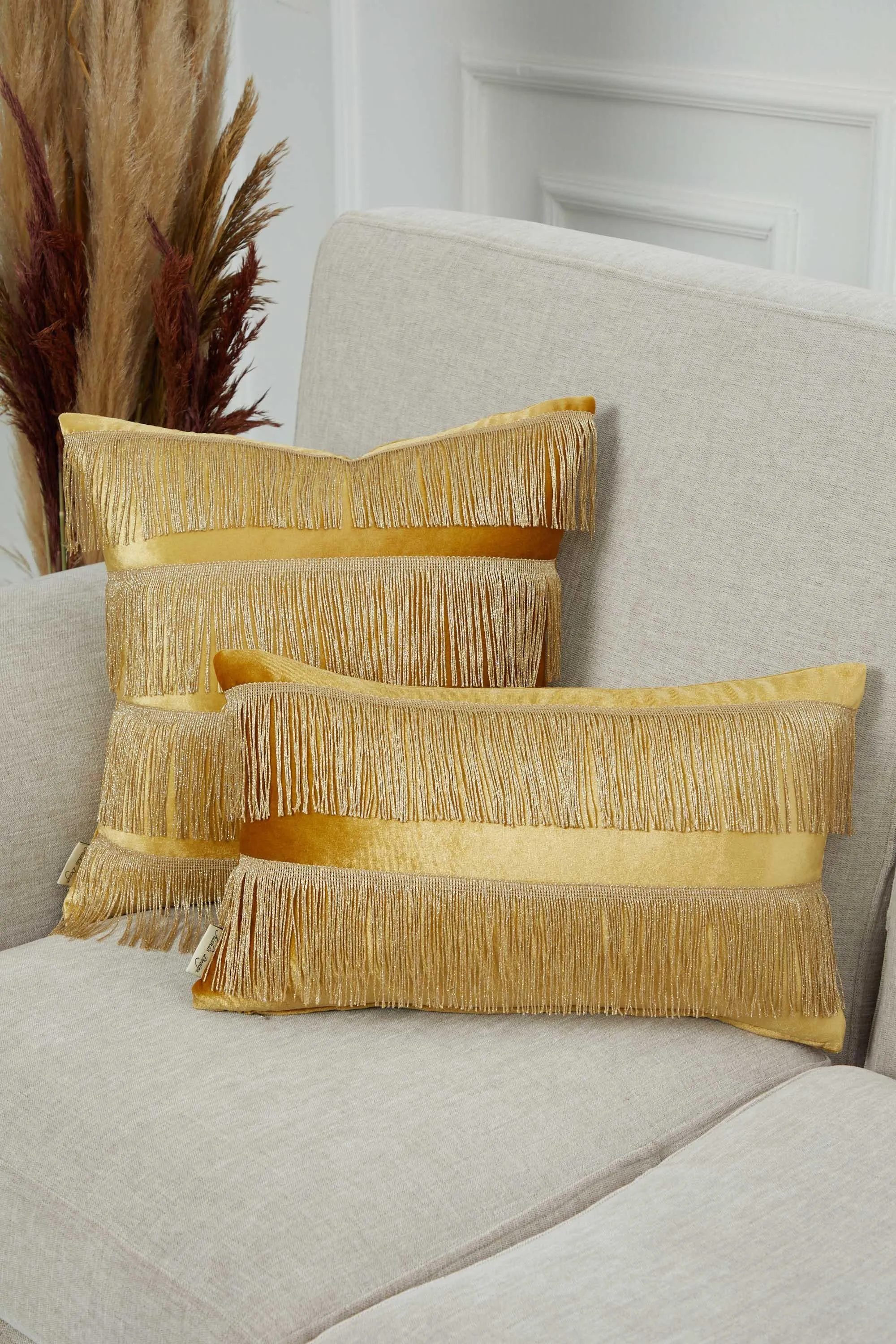 Double Lane Fringed Throw Pillow Cover, 20x12 Inches Large Decorative Pillow Cover for New Home Gift, Modern Home Pillow Designs,K-353