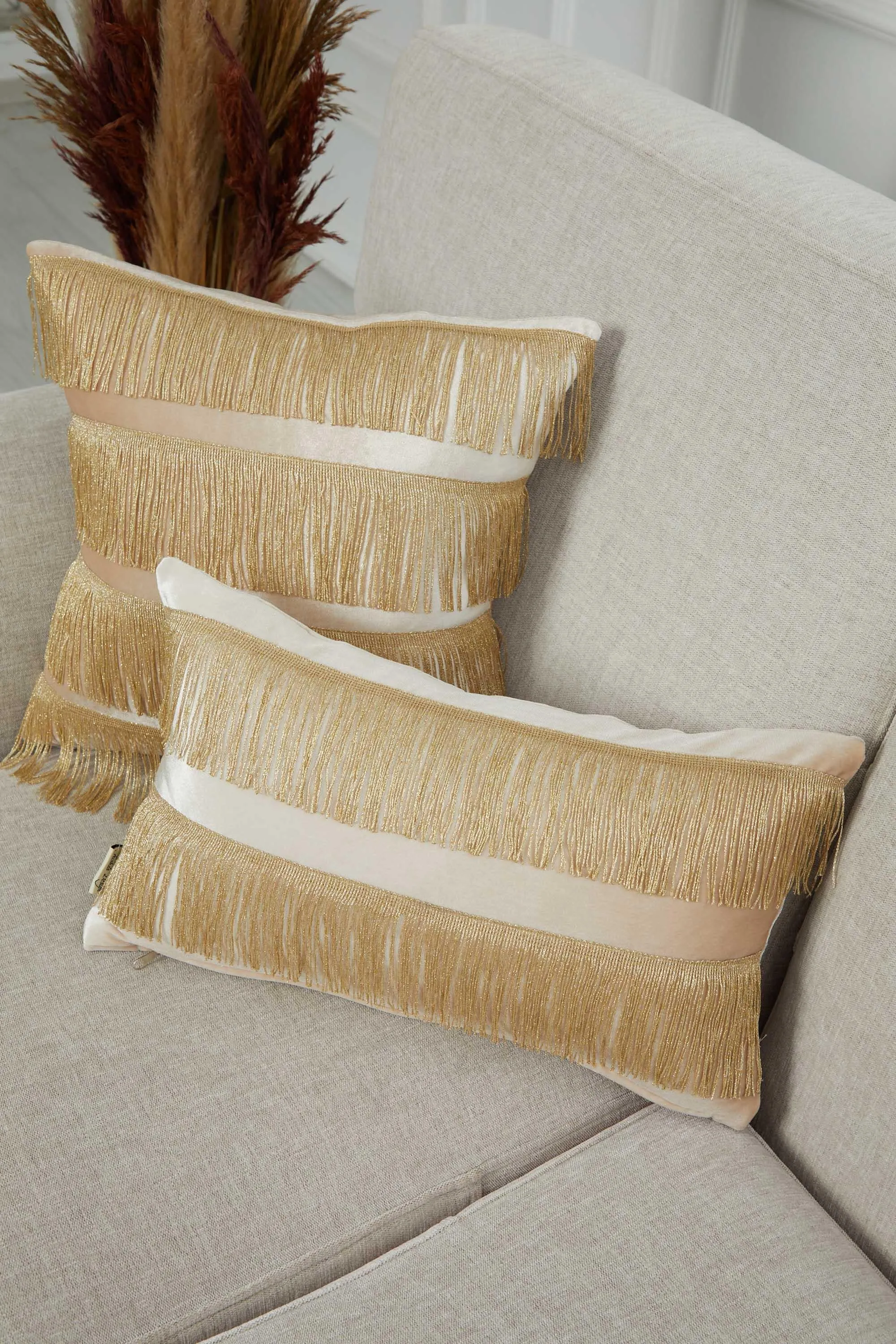 Double Lane Fringed Throw Pillow Cover, 20x12 Inches Large Decorative Pillow Cover for New Home Gift, Modern Home Pillow Designs,K-353