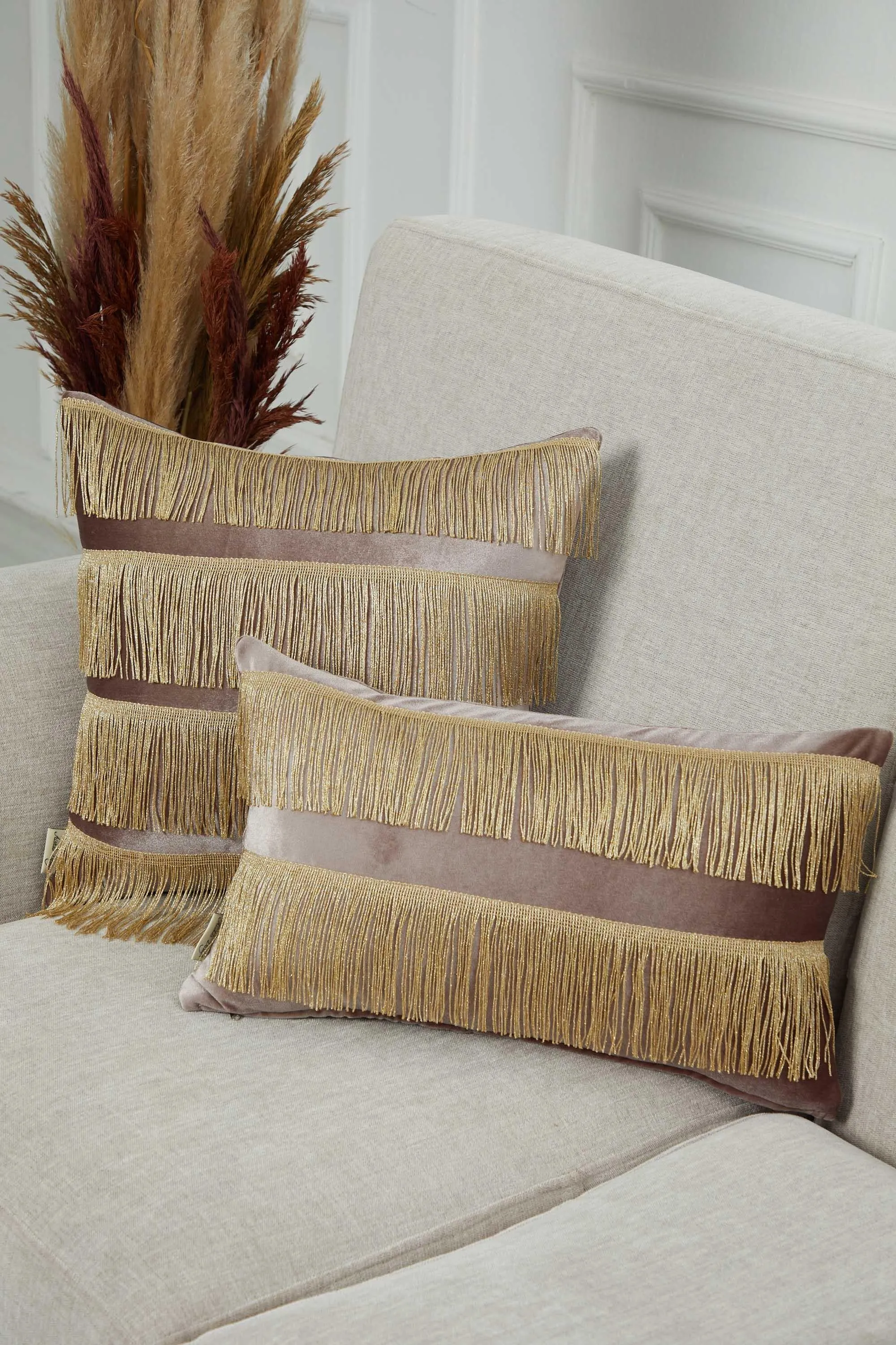 Double Lane Fringed Throw Pillow Cover, 20x12 Inches Large Decorative Pillow Cover for New Home Gift, Modern Home Pillow Designs,K-353