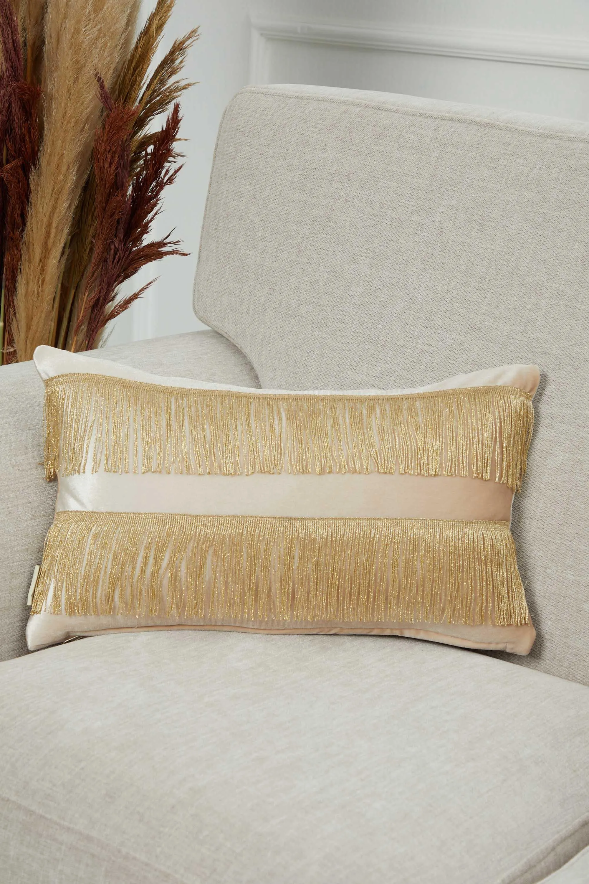 Double Lane Fringed Throw Pillow Cover, 20x12 Inches Large Decorative Pillow Cover for New Home Gift, Modern Home Pillow Designs,K-353