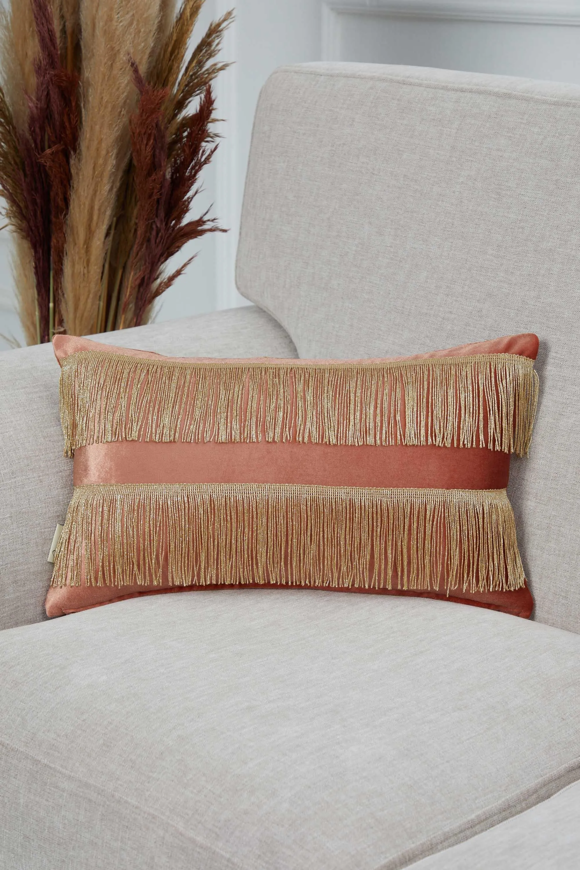 Double Lane Fringed Throw Pillow Cover, 20x12 Inches Large Decorative Pillow Cover for New Home Gift, Modern Home Pillow Designs,K-353