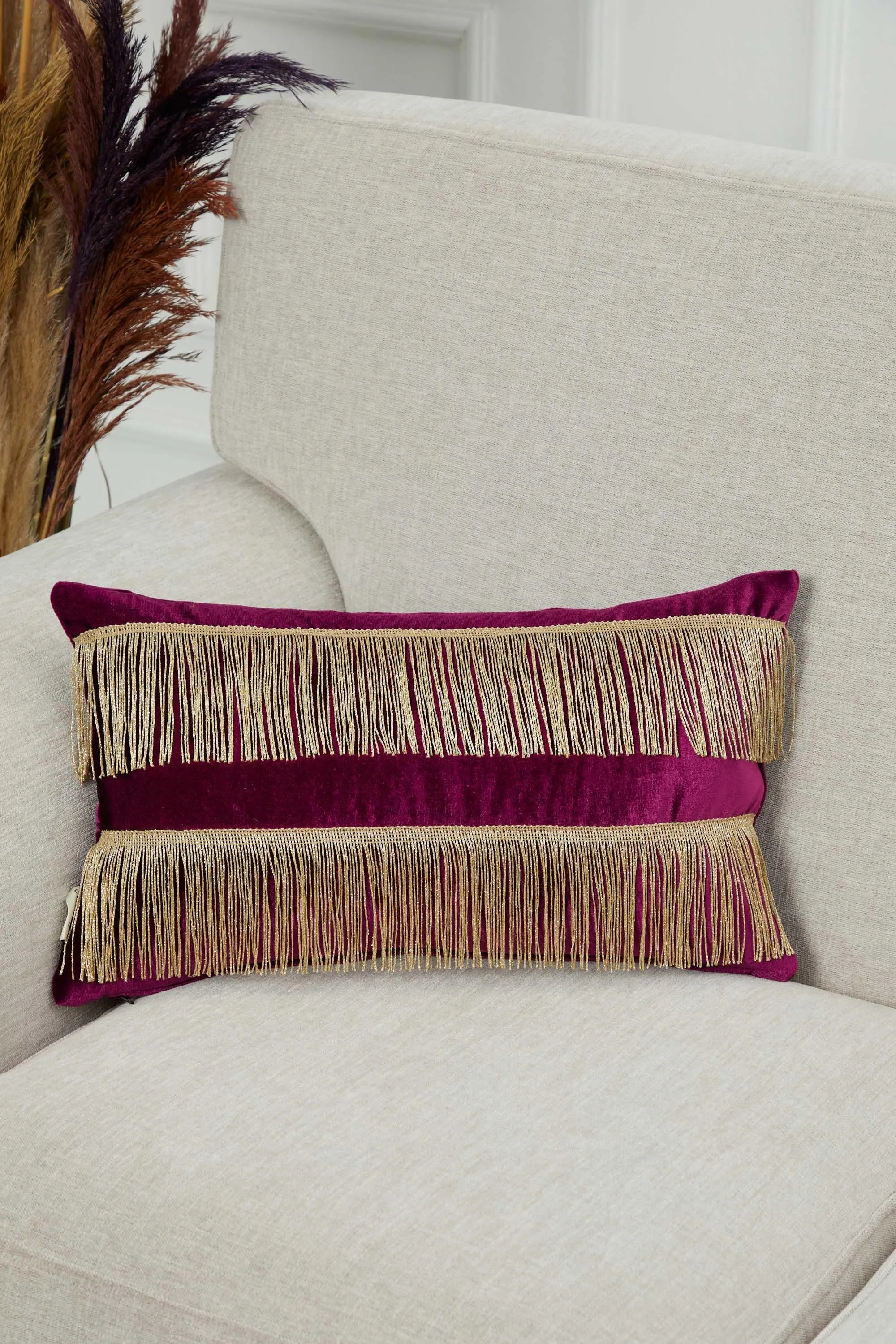 Double Lane Fringed Throw Pillow Cover, 20x12 Inches Large Decorative Pillow Cover for New Home Gift, Modern Home Pillow Designs,K-353