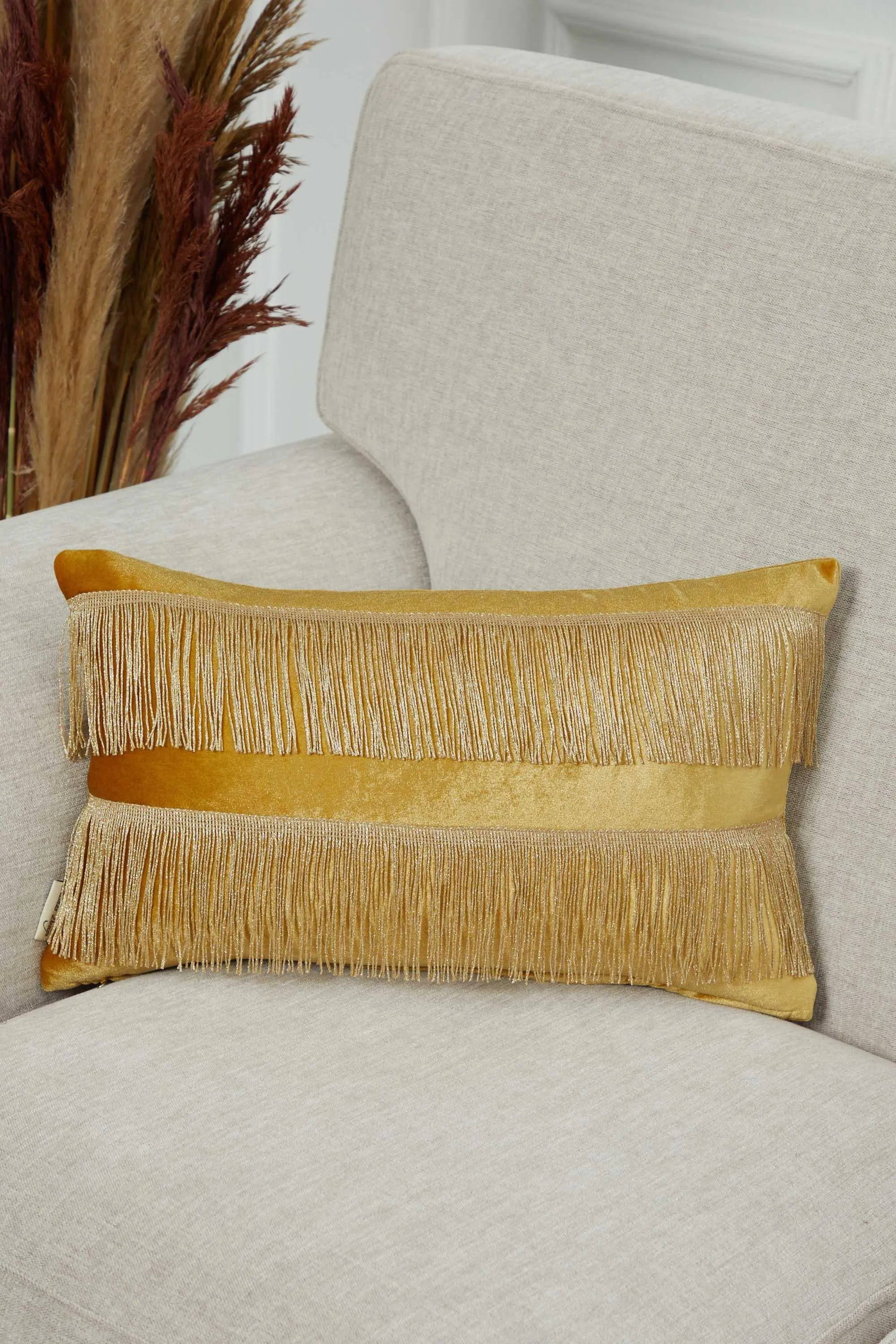 Double Lane Fringed Throw Pillow Cover, 20x12 Inches Large Decorative Pillow Cover for New Home Gift, Modern Home Pillow Designs,K-353