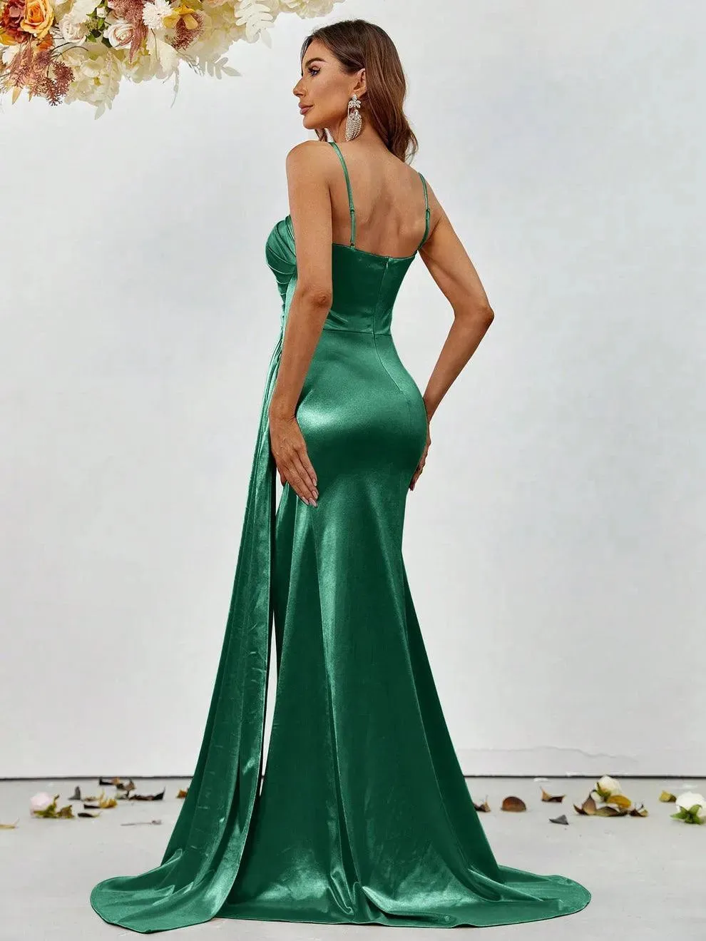 Elegant Asymmetric Neckline Satin Mermaid Party Dress