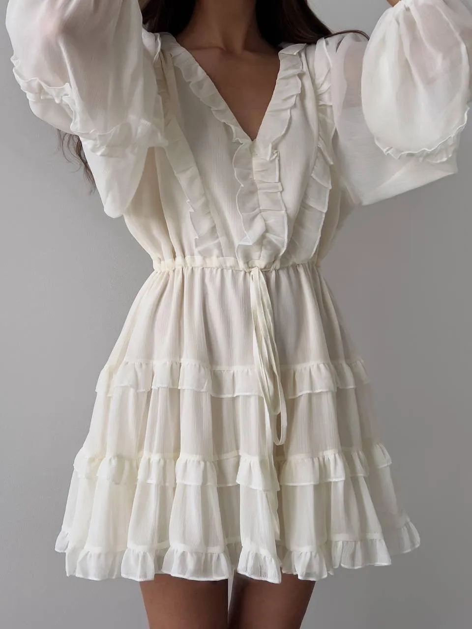 Elegant Ruffled White Mini Dress