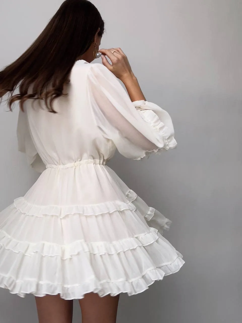 Elegant Ruffled White Mini Dress