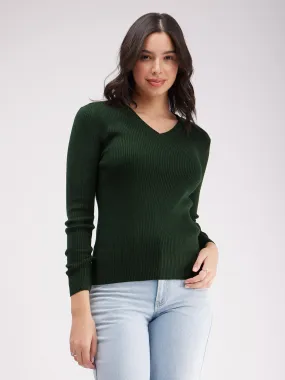 Essential V Neck Knit - Olive