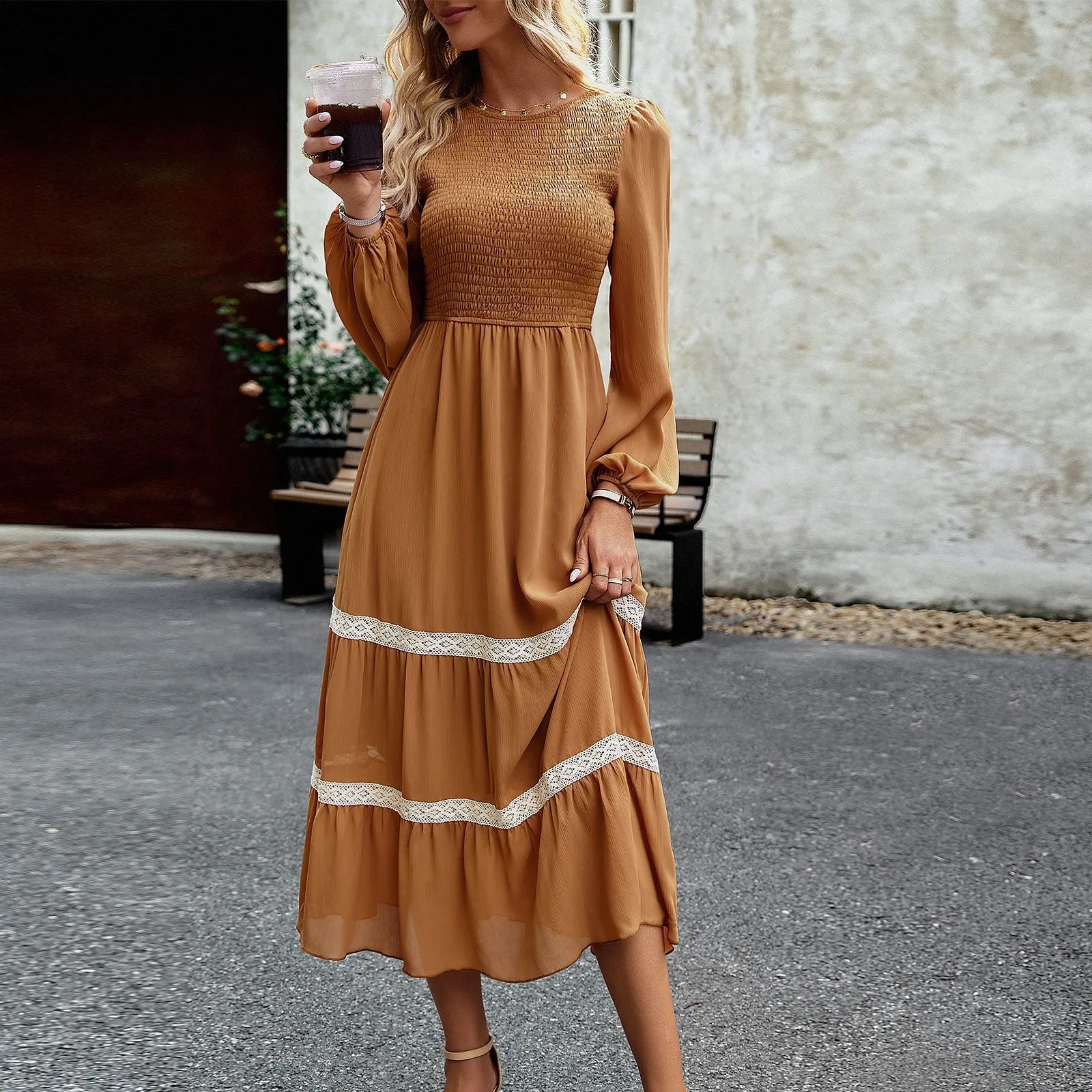 Fall Winter Chic Elegant Long Sleeve Long Dress