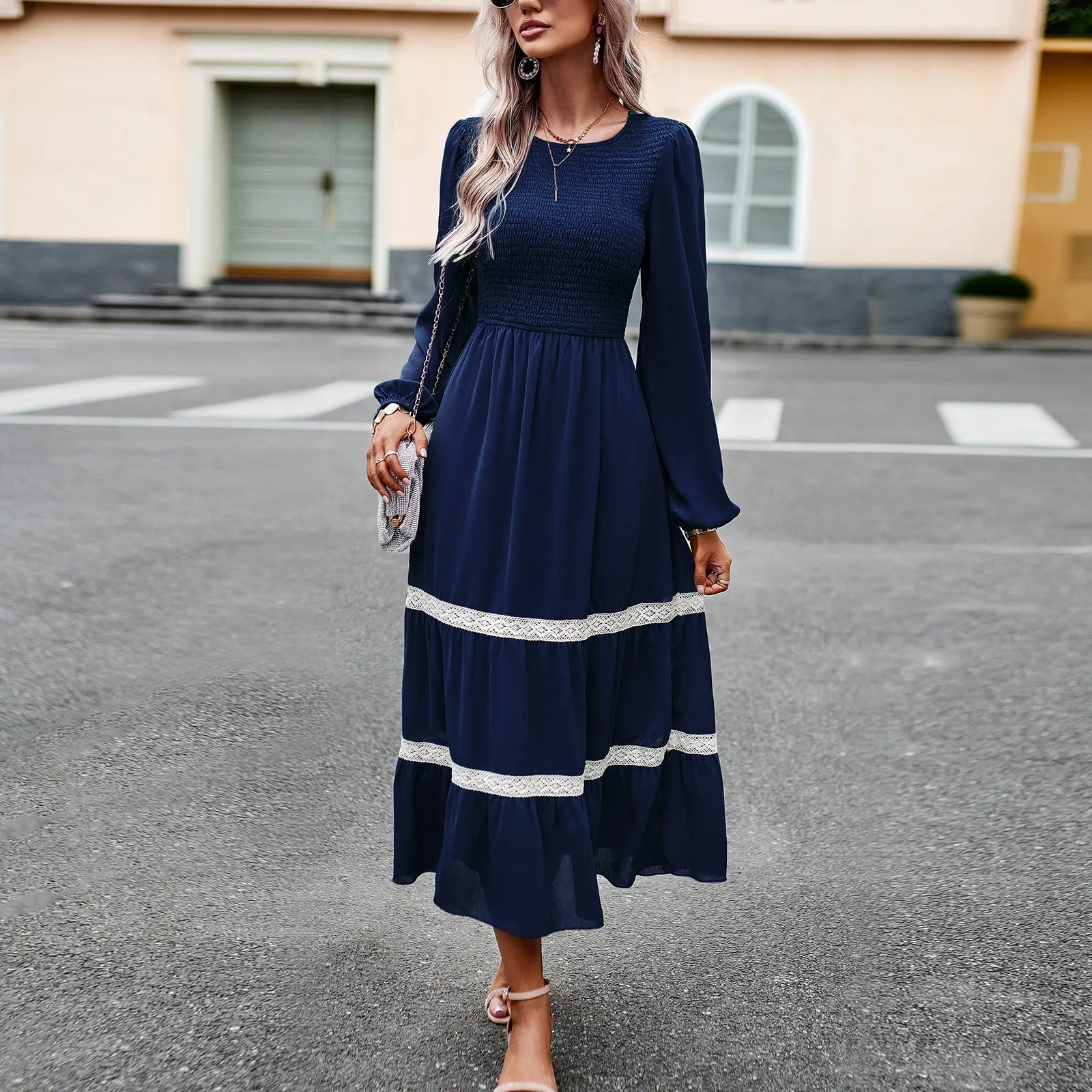 Fall Winter Chic Elegant Long Sleeve Long Dress