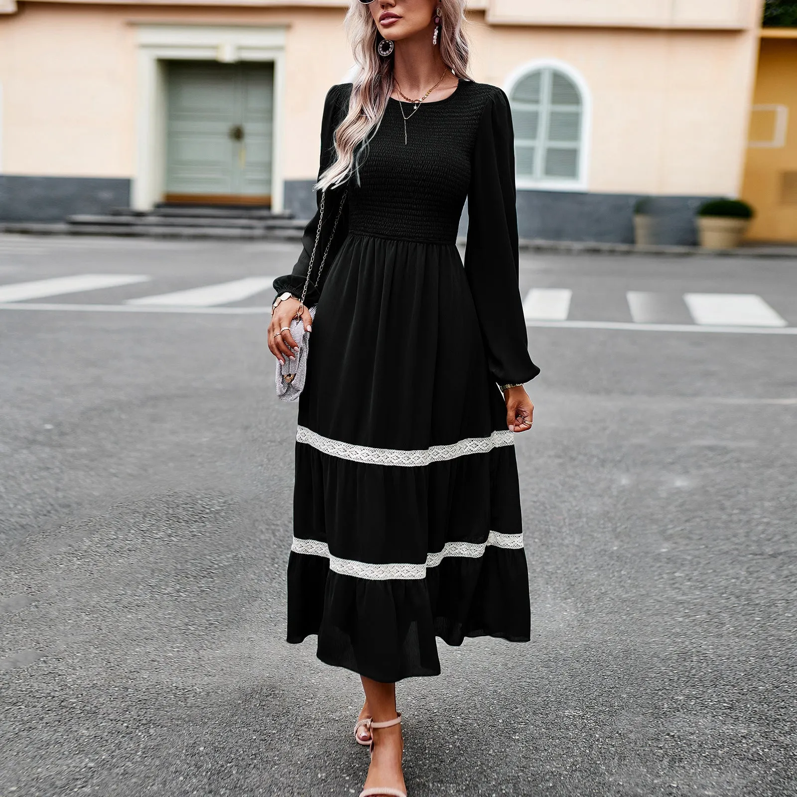 Fall Winter Chic Elegant Long Sleeve Long Dress