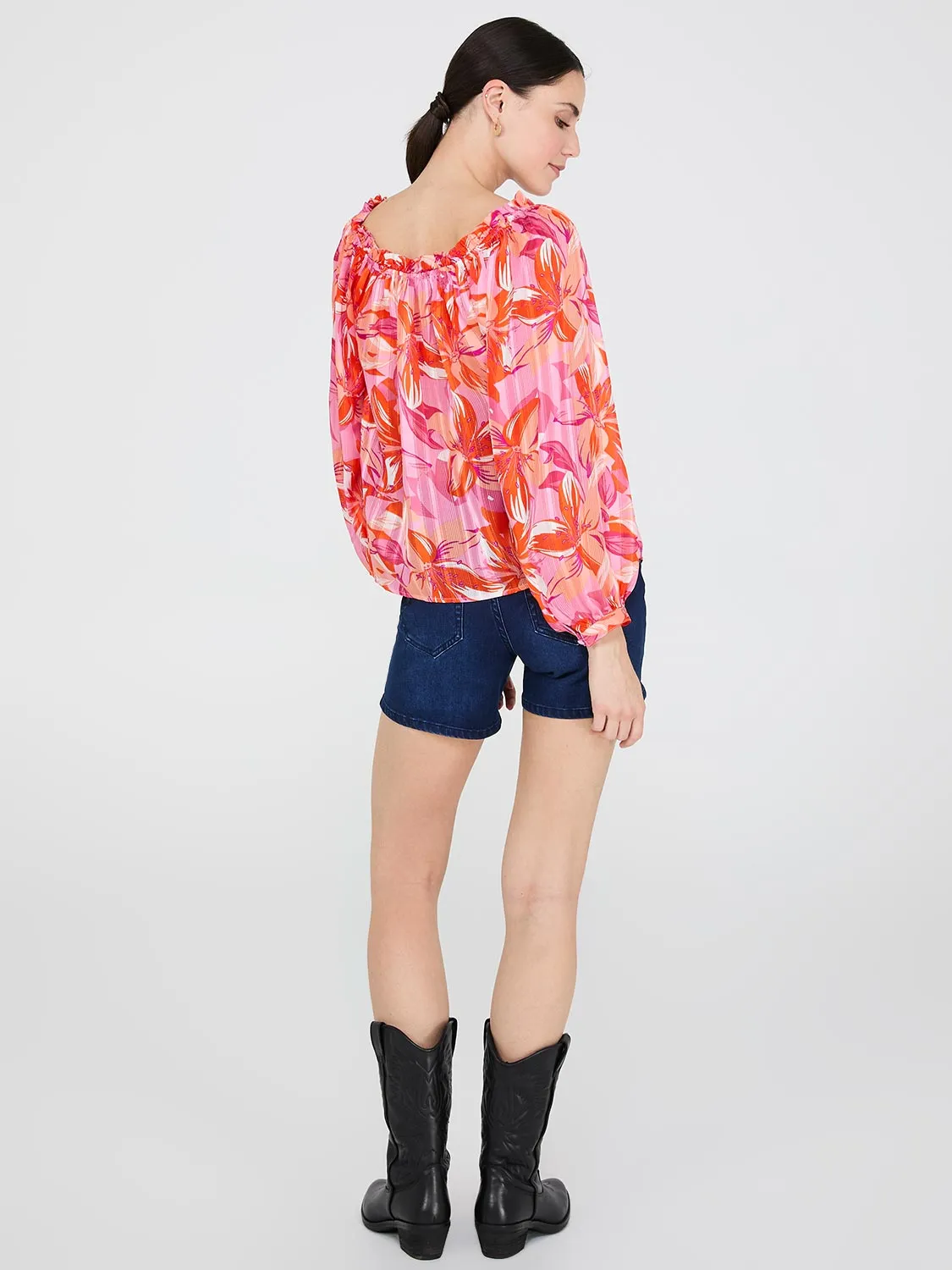 Floral Print Chiffon Off-The-Shoulder Blouse