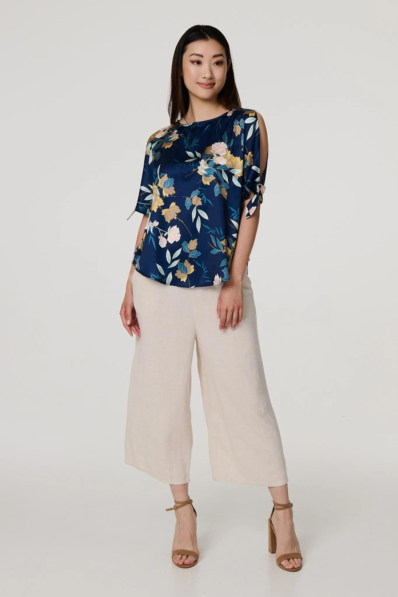 Floral Split Sleeve Satin Blouse