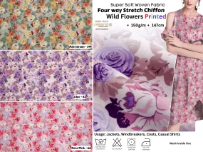 Four way Stretch Chiffon Wild Flowers Printed