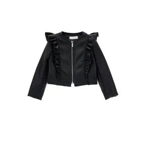 Frilled Biker Black Jacket