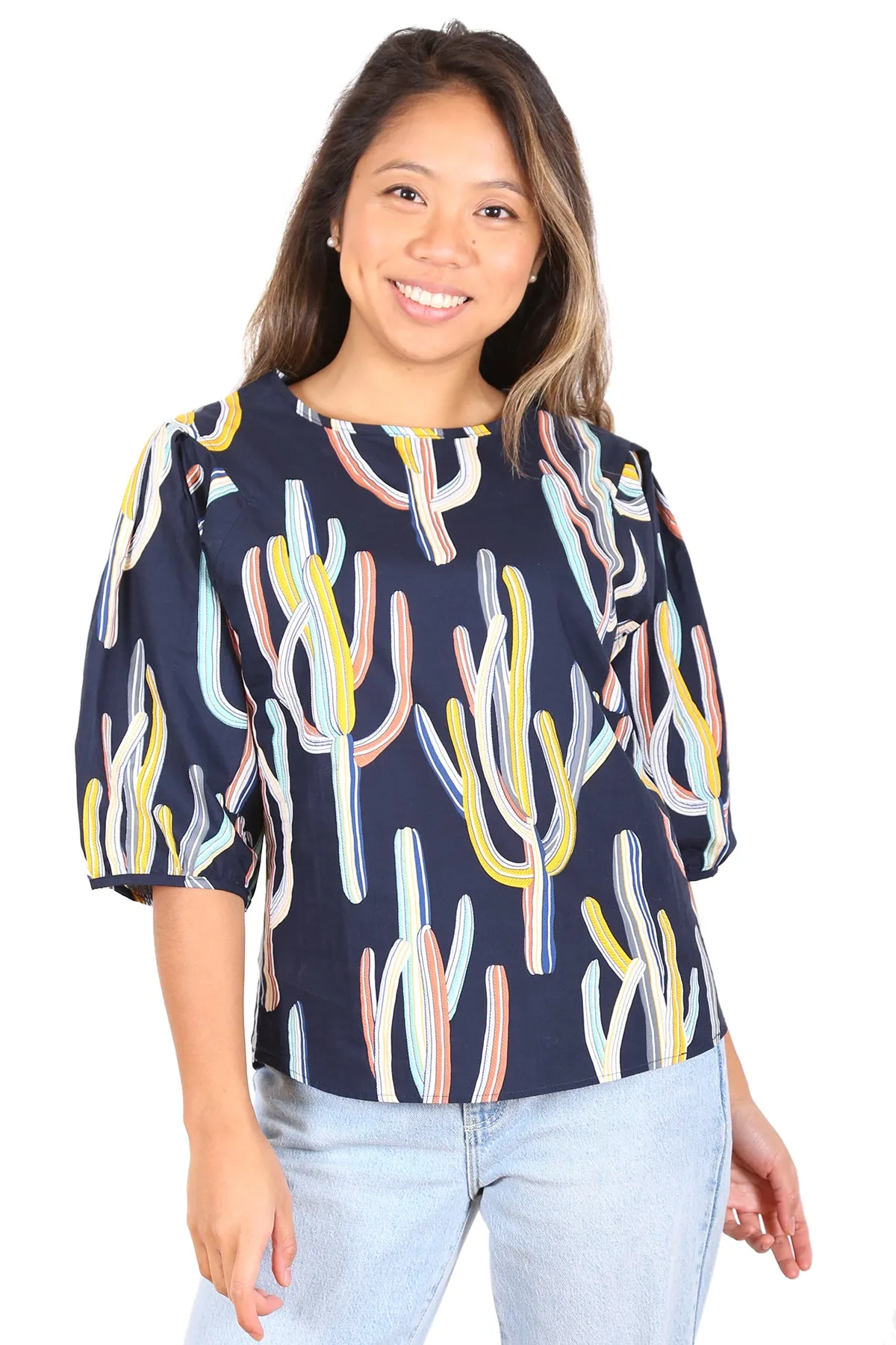 Go West Blouse Navy in Cotton