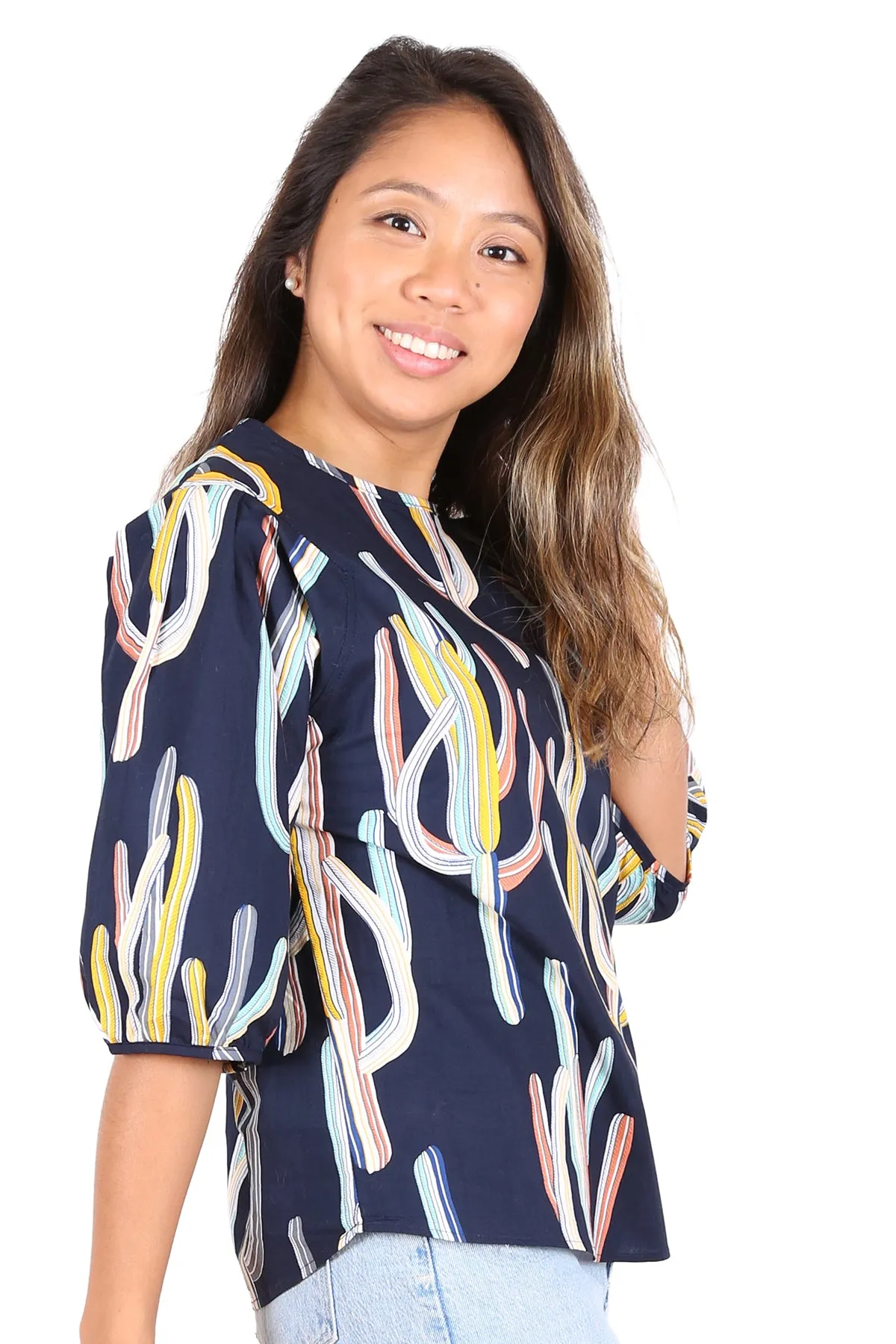 Go West Blouse Navy in Cotton