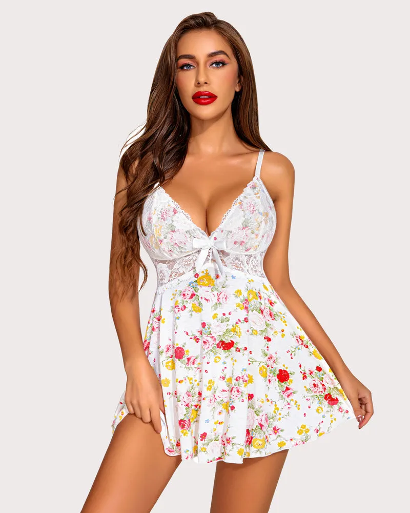 Heart Print Lace Full Slip Dress