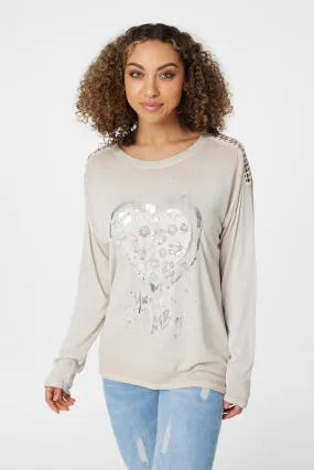 Heart Print Long Sleeve T-Shirt