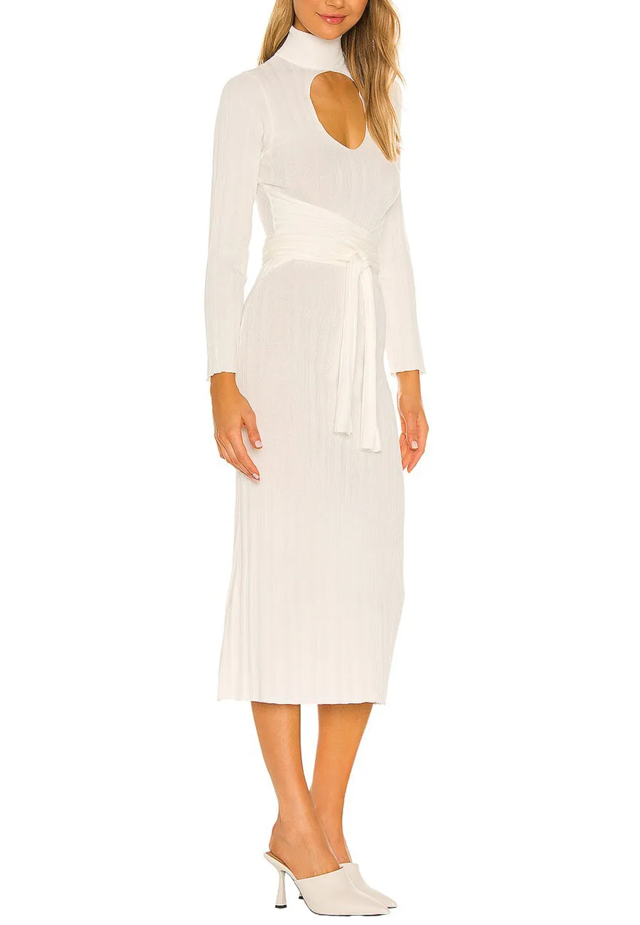 Ivory Malcom Belted Turtleneck Midi Dress