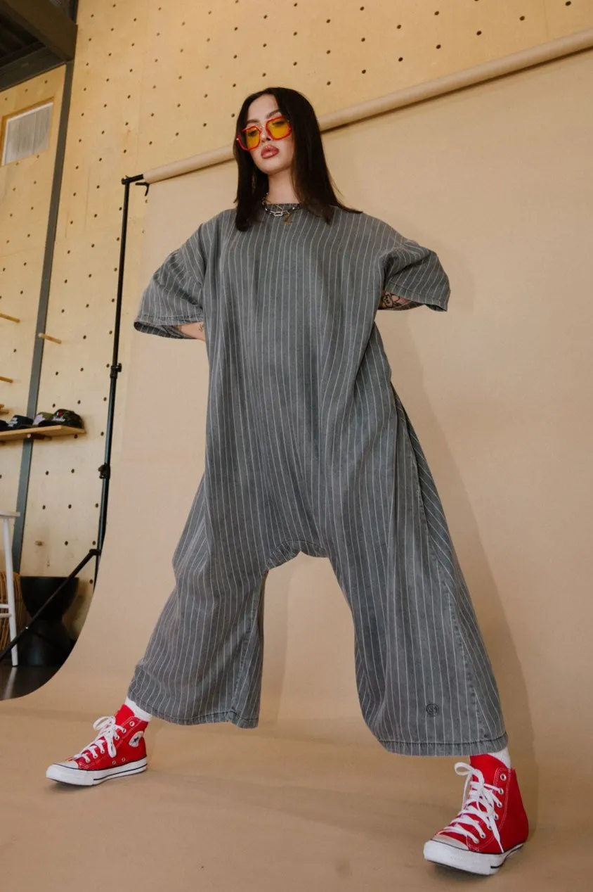 IYKYK Ultra Harem Jumpsuit in Tencel Pinstripe