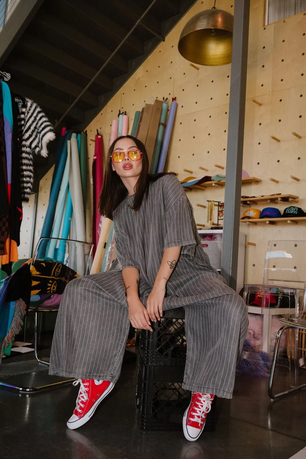 IYKYK Ultra Harem Jumpsuit in Tencel Pinstripe