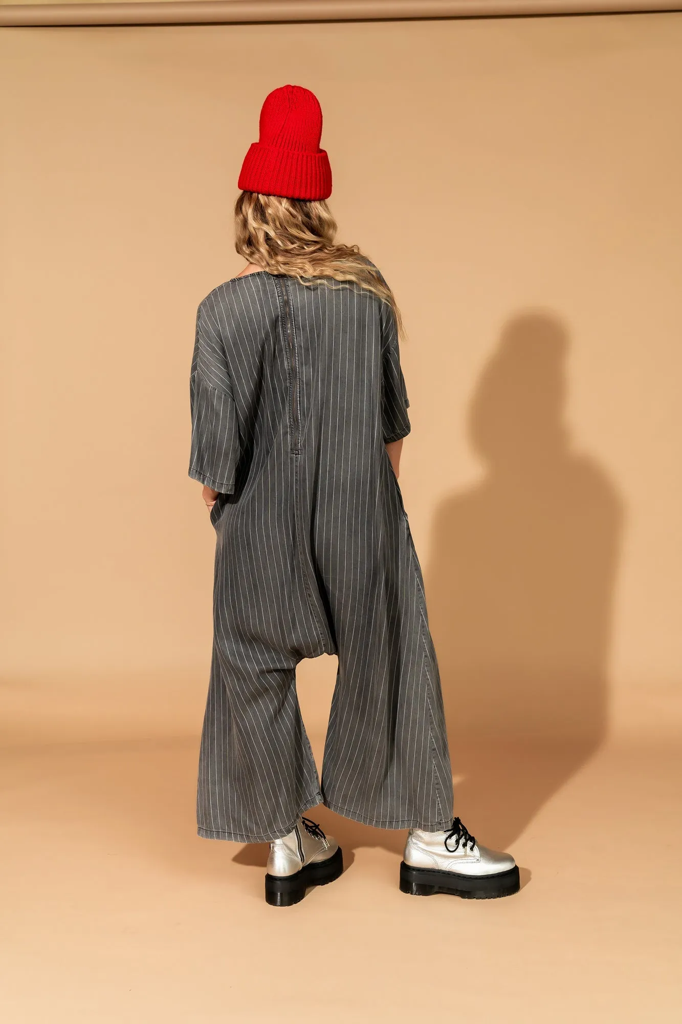 IYKYK Ultra Harem Jumpsuit in Tencel Pinstripe