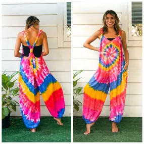 J5259- Hand Dyed Hippie Racerback Dungarees Jumpsuit Romper