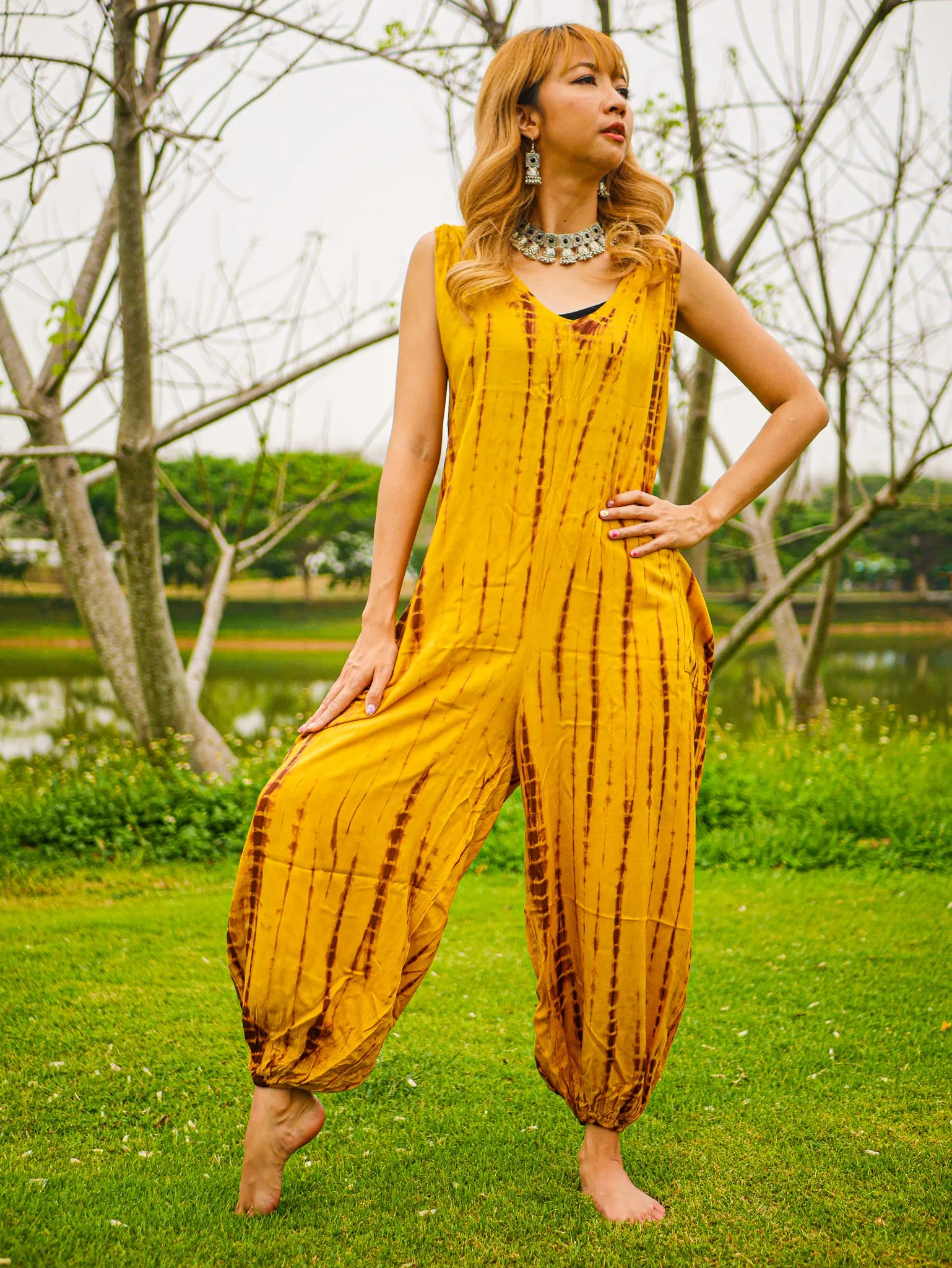 K0467- Hand Dyed  Hippie Racerback Jumpsuit Romper