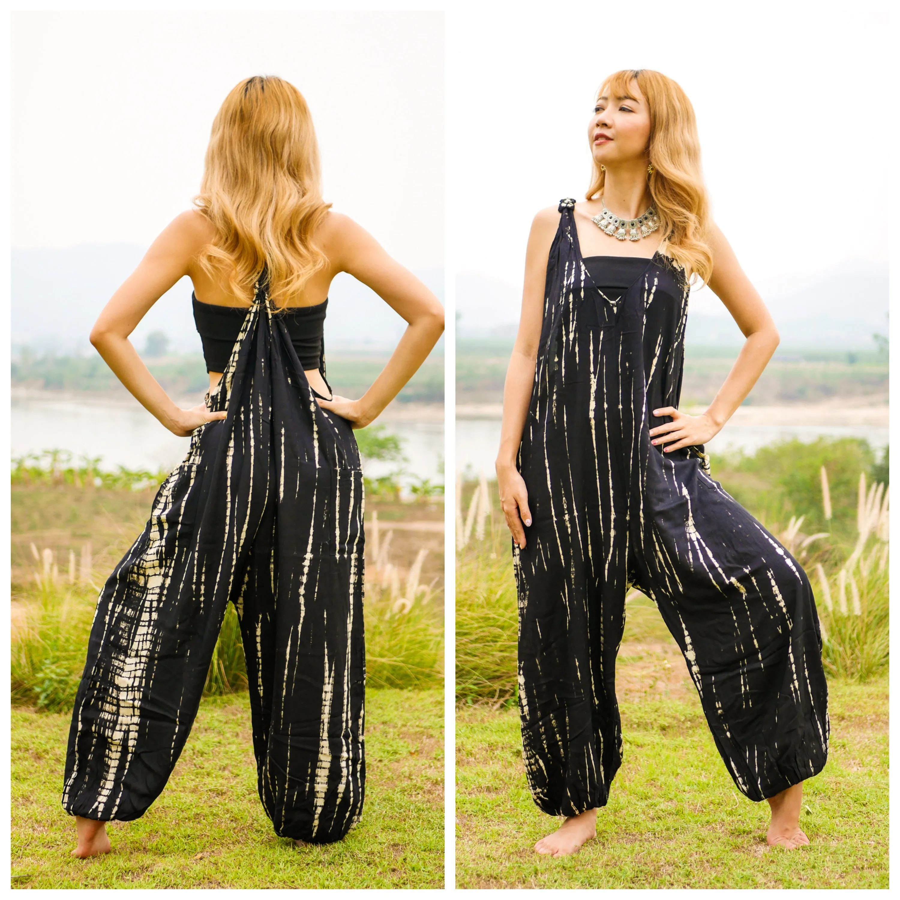 K0905- Hand Dyed  Hippie Racerback Jumpsuit Romper