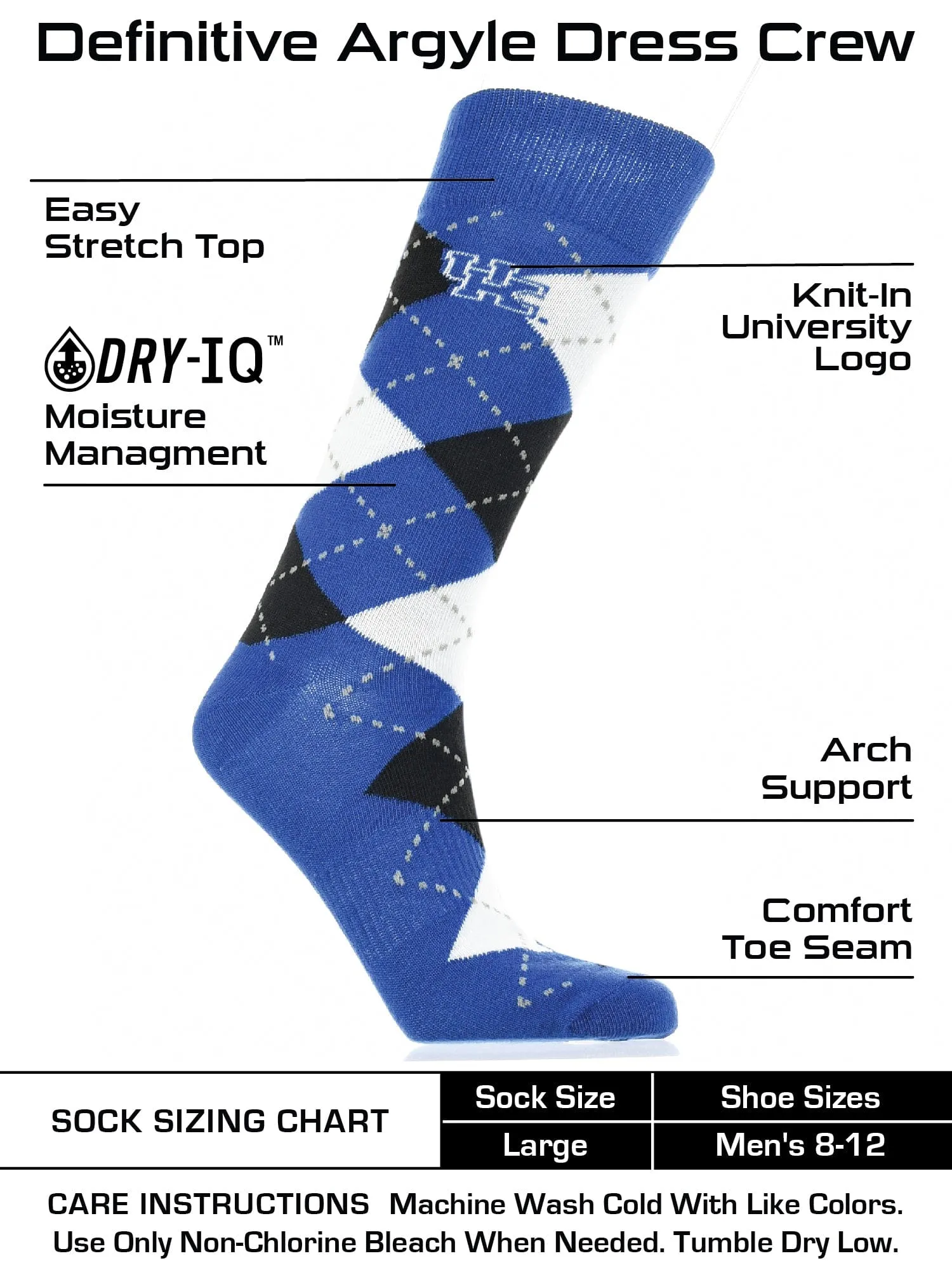 Kentucky Wildcats Argyle Dress Socks NCAA Fanwear Crew Length