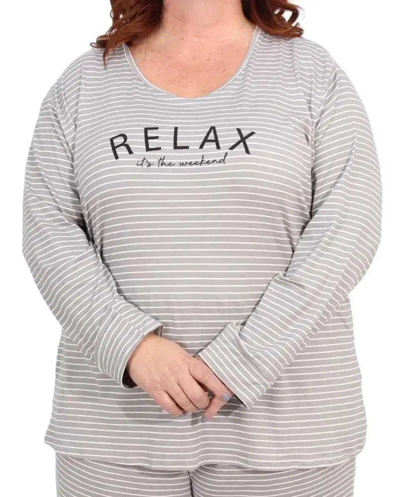 Ladies Long Sleeve Stripe PJ Top