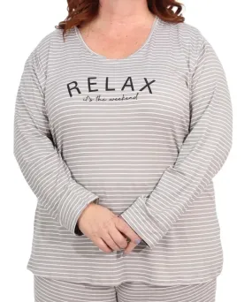 Ladies Long Sleeve Stripe PJ Top