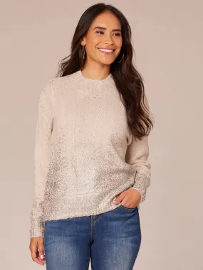 Long Sleeve Mock V-Neck Ombre Metallic Foil Sweater