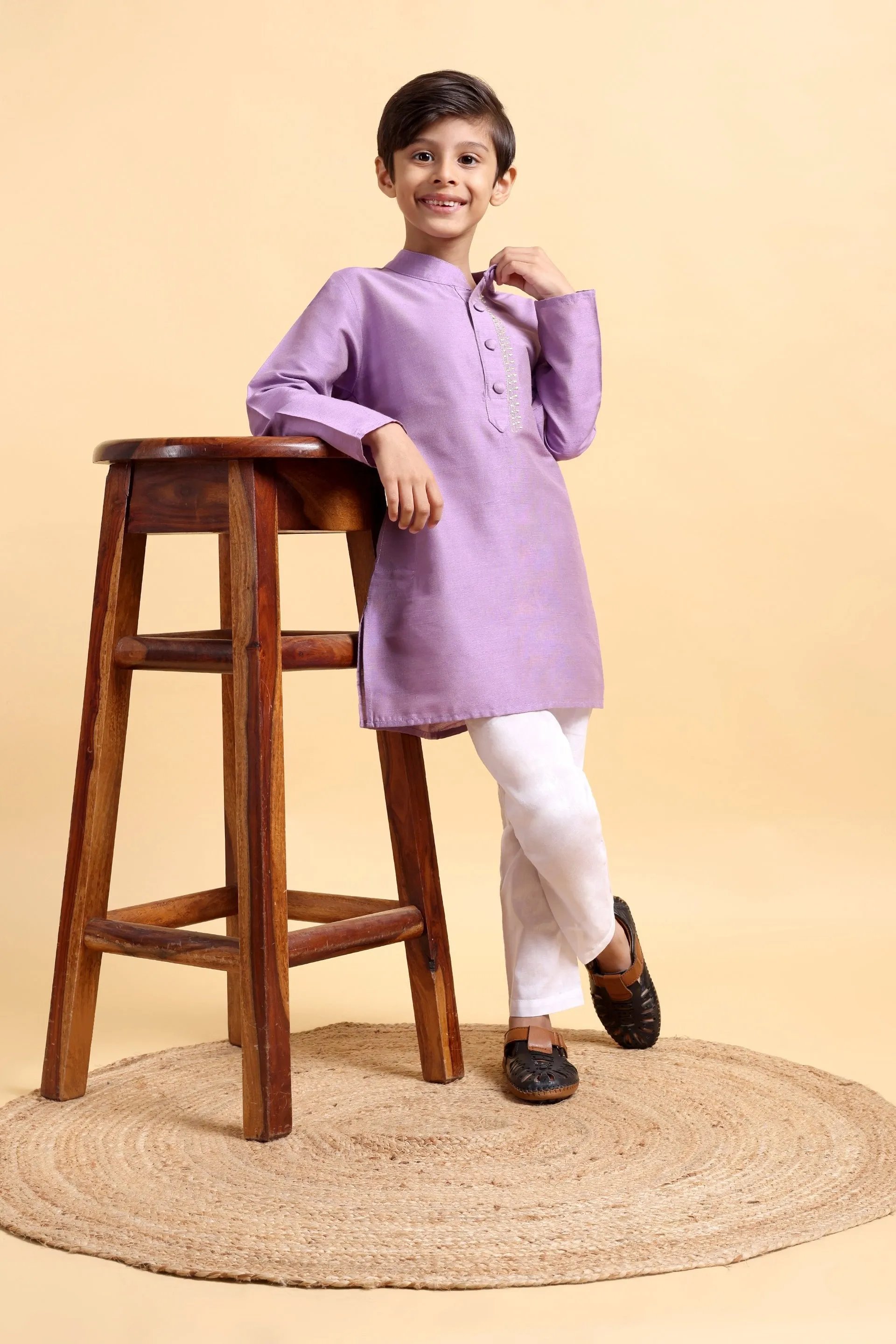 Mauve Cotton Silk Kurta & Pajama Set